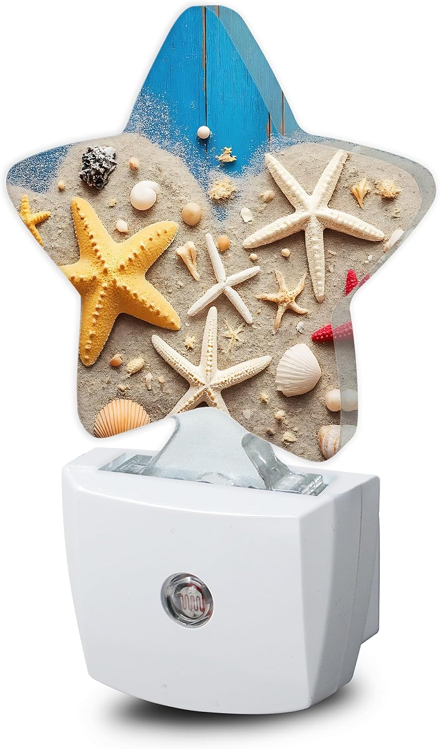 Snowmolle Coastal Seashell Starfish Night Lights Plug Into Wall, Blue Wooden Star Night Light for Kids, Nightlight with Dusk to Dawn Smart Se…