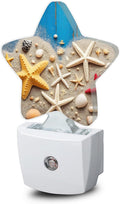 Snowmolle Coastal Seashell Starfish Night Lights Plug Into Wall, Blue Wooden Star Night Light for Kids, Nightlight with Dusk to Dawn Smart Se…