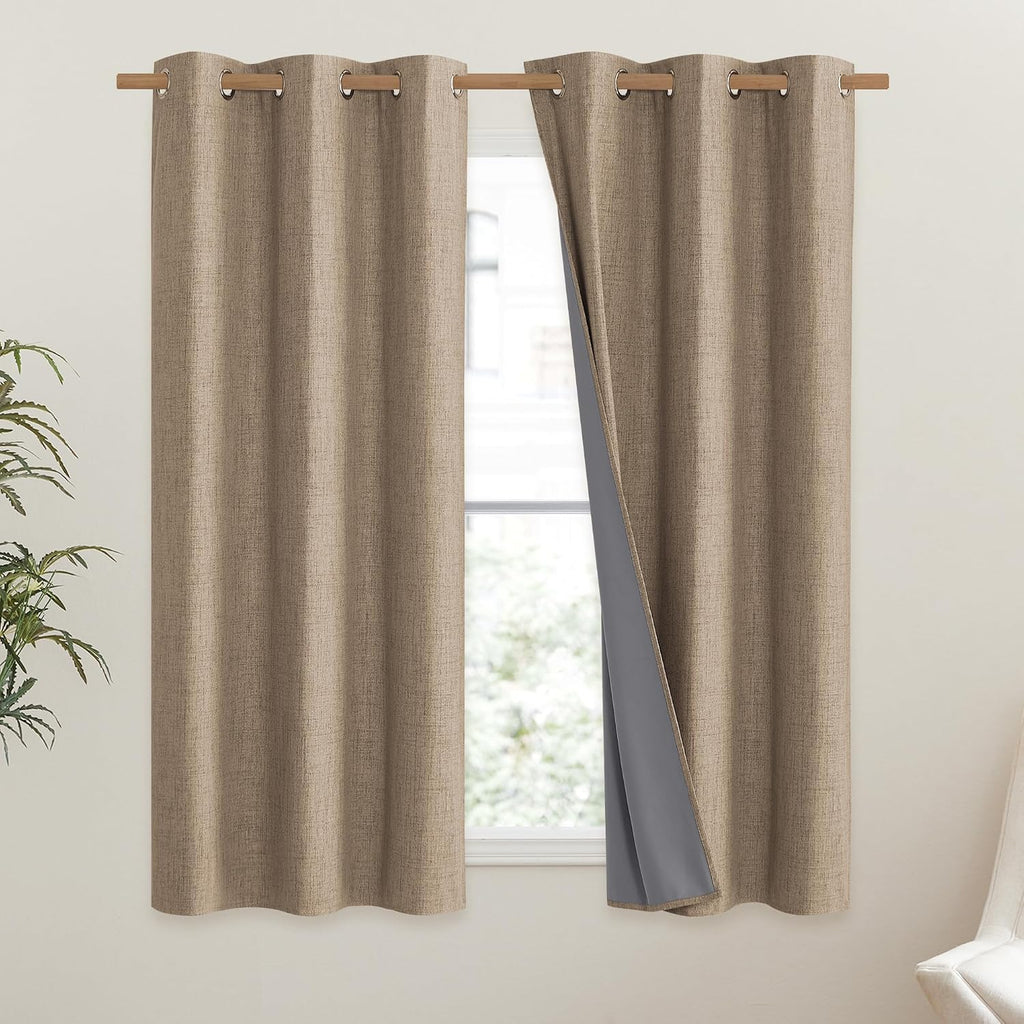 NICETOWN Burlap Vintage Open Linen Weave Flax Thermal Curtains, 100% Blackout Curtains 63" Long for Dining Room, Soundproof Window…