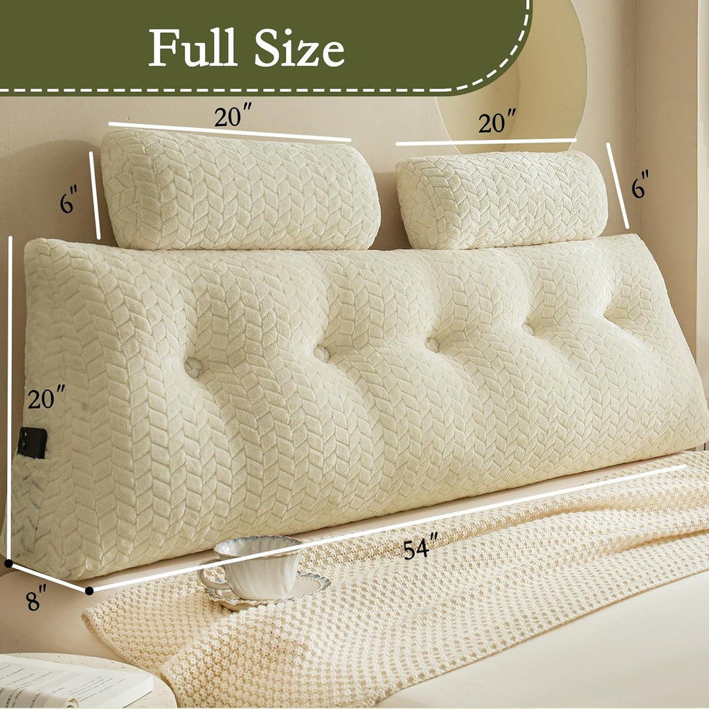 Yourmoon YOUR MOON Wedge Headboard Pillow Full Size, Triangular Wedge Backrest Pillow with 1 Pack Neck Roll Pillows, Headboard Pillow for B…