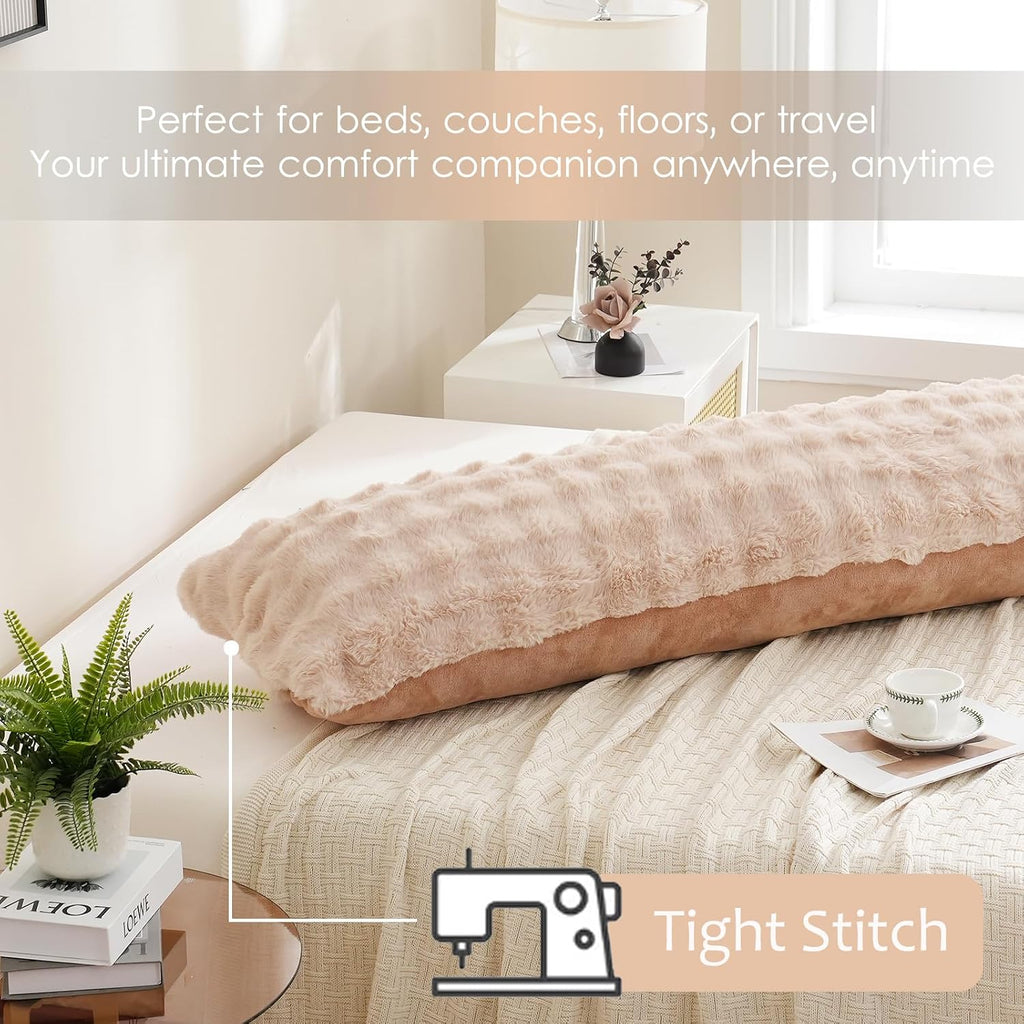 Chumerry Khaki Faux Fur Body Pillowcase Ultra Soft Fluffy Shabby Plush Pillow Cover for Bed Couch Sofa Striped Plaid Decorative Beige Mocha…