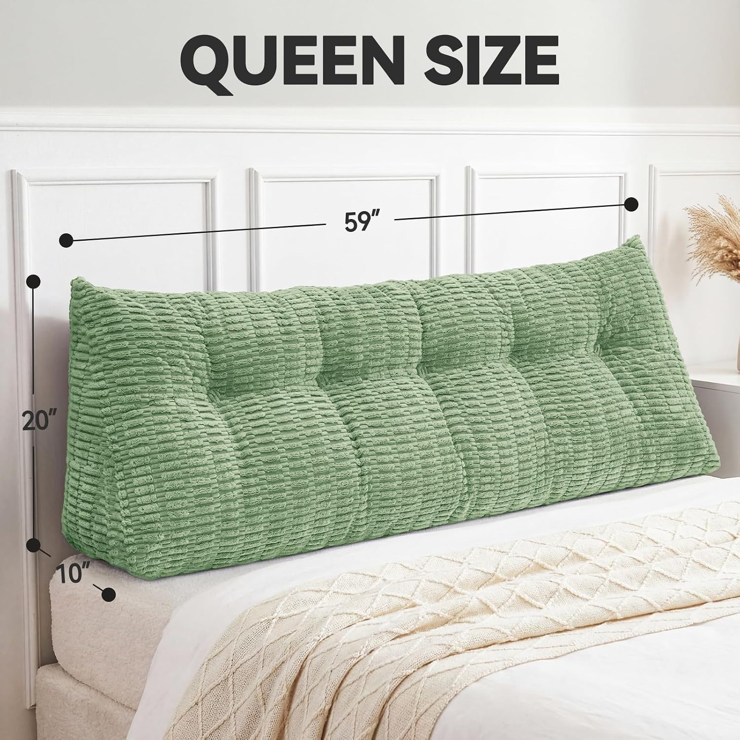 Headboard Pillow Queen, Wedge Pillow for Headboard, Backrest Pillows for Reading, Sitting, Working in Bed, Daybed Soft Pillows with Removable Cover for Bed Dorm Sofa, Green