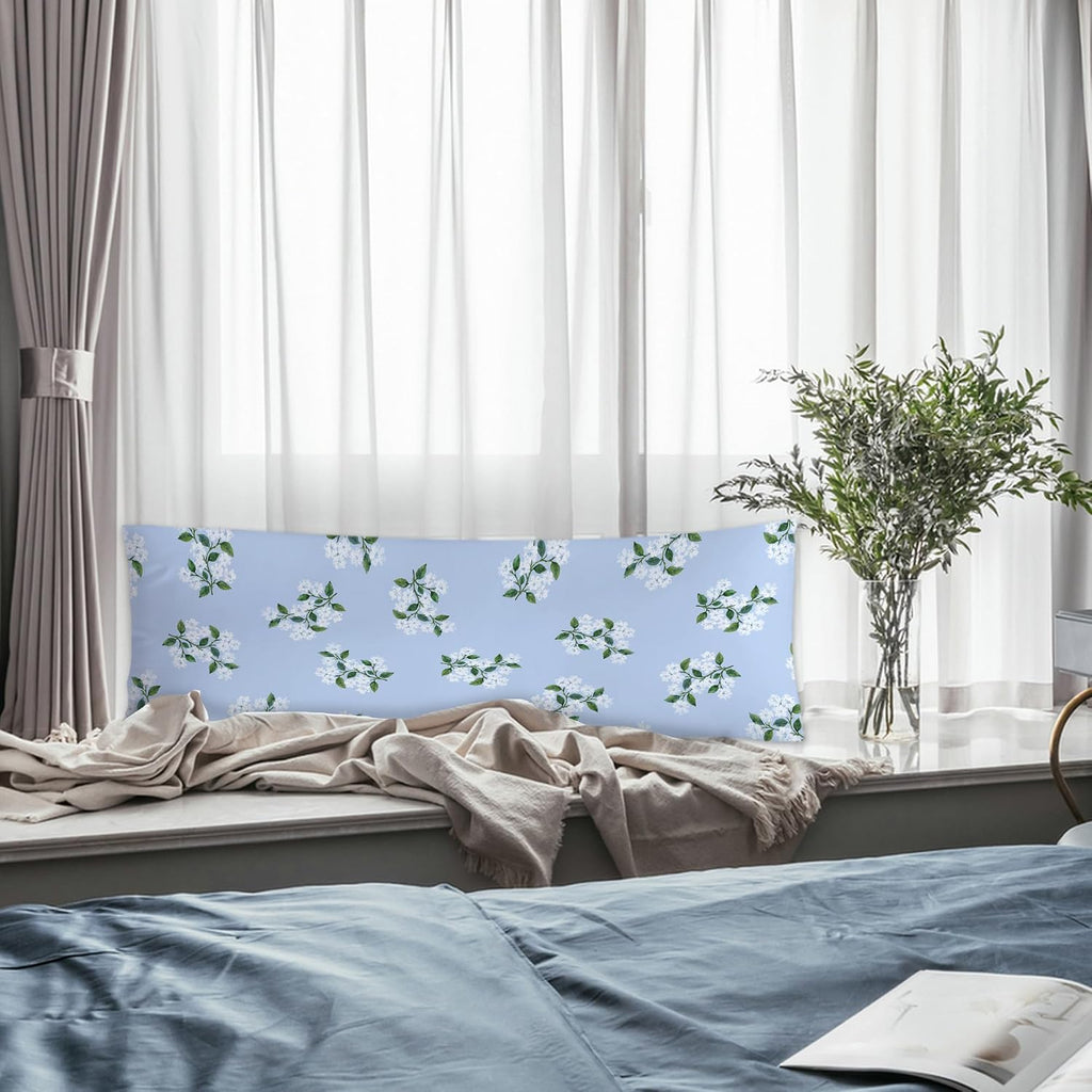 Blue Hydrangea Chinoiserie Body Pillow Covers 20x54, Grandmillennial Home Decor, Girly Aesthetic Hydrangea Floral Long Body Pillow Case…