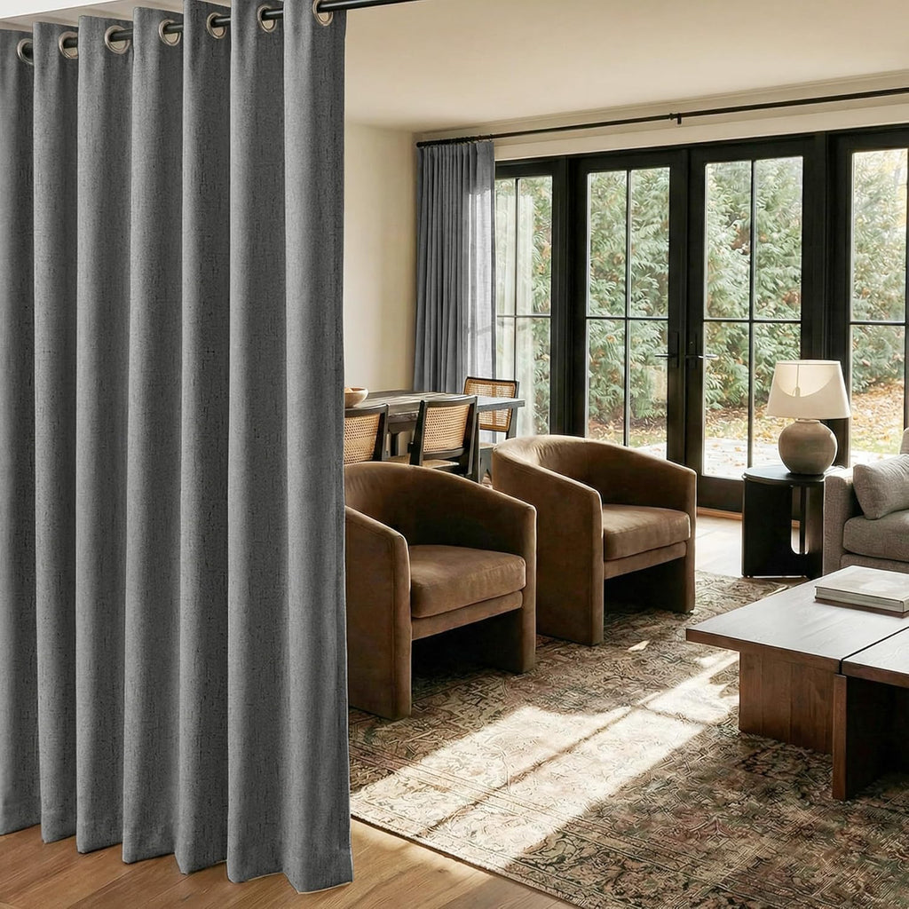 Nicetown 100% Blackout Linen Sliding Door Curtains with White Liner Composite, Grommet Extra Wide Window Treatments Room Divider Drapes for…