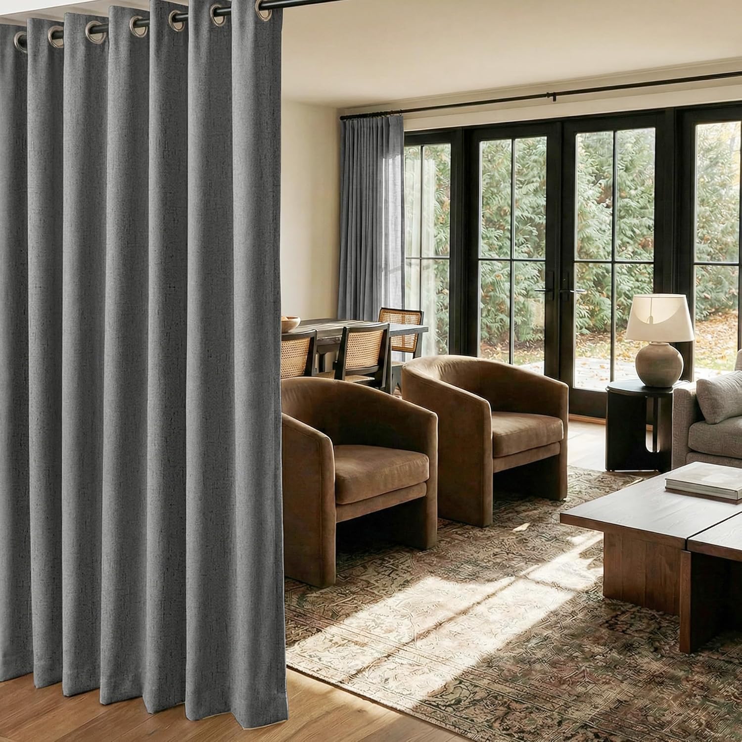 Nicetown 100% Blackout Linen Sliding Door Curtains with White Liner Composite, Grommet Extra Wide Window Treatments Room Divider Drapes for…