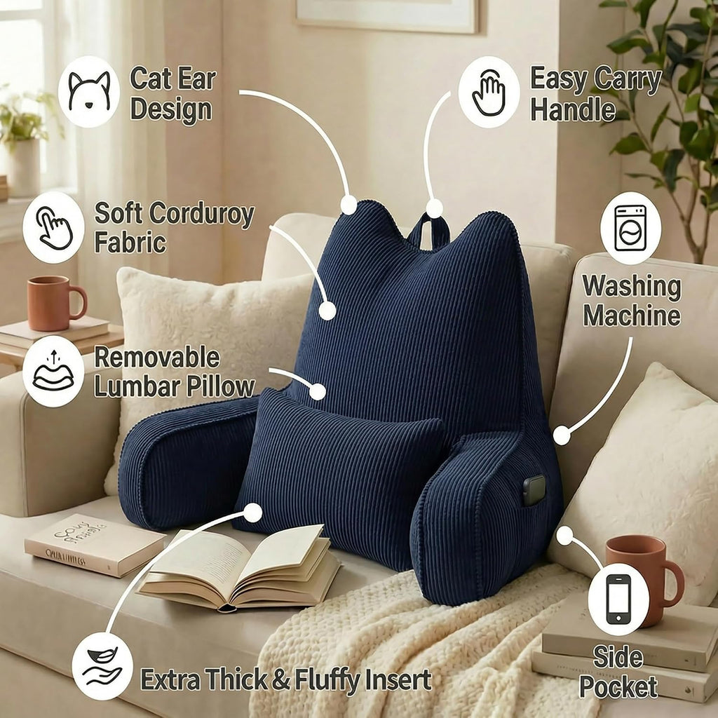 Ailuteie Patented Design Corduroy Sit Up Pillow for Bed with Arms, Reading Pillow for Adults with Extra Lumbar Pillow, Bed Rest Backrest fo…