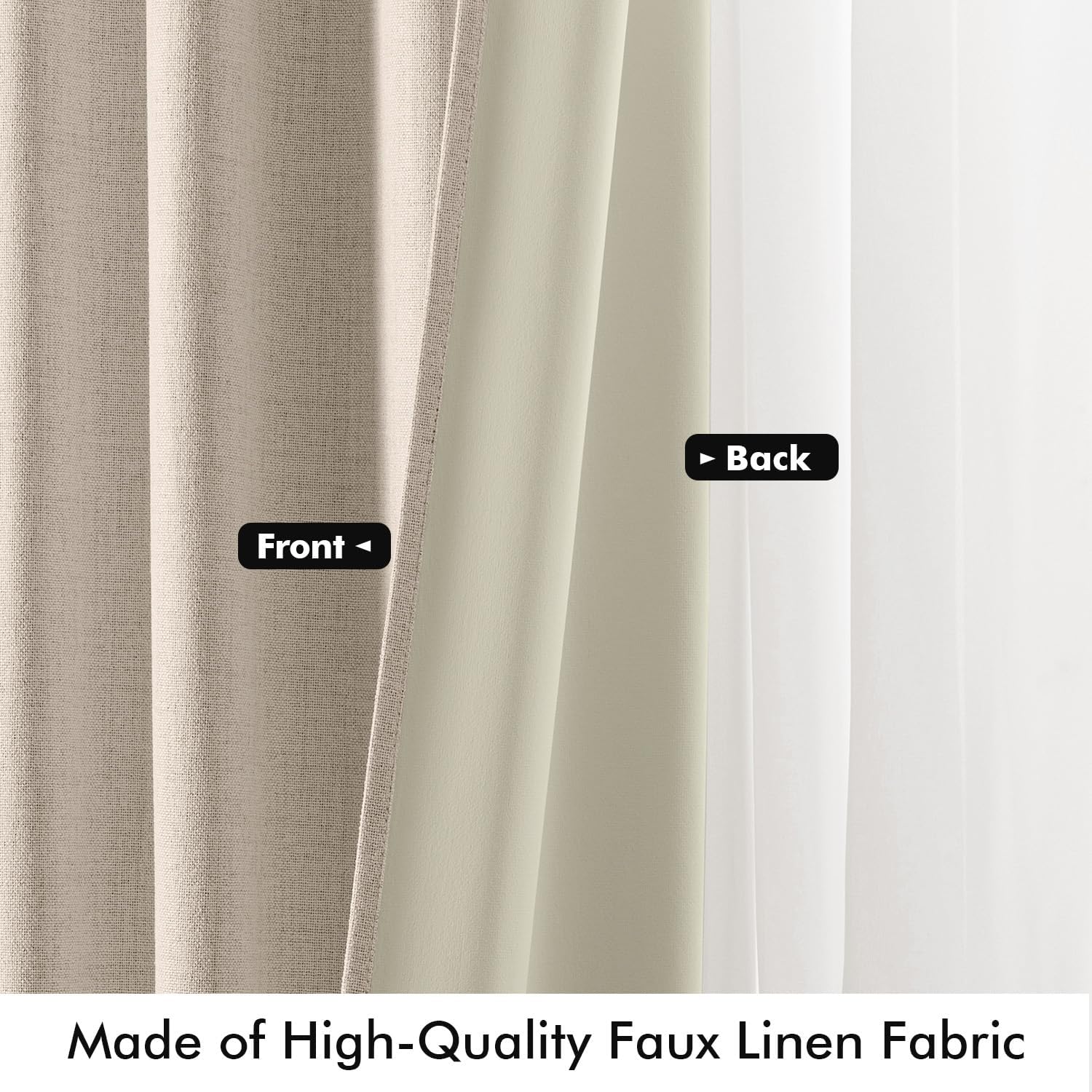 Miulee 100% Blackout Linen Curtains for Bedroom, Natural Solid Luxury Decor Thermal Insulation Room Darkening Drapes for Living Room Nurser…