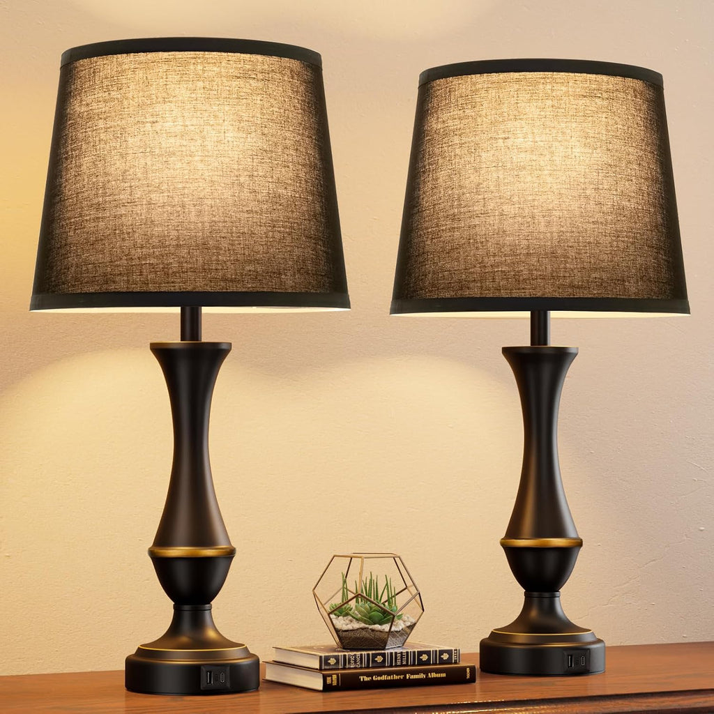 Seealle Upgraded Touch Lamps for Night Stands Set of 2 - Bedside Lamps with USB C+A, 3 Way Dimmable for Bedroom Living Room End Tables…