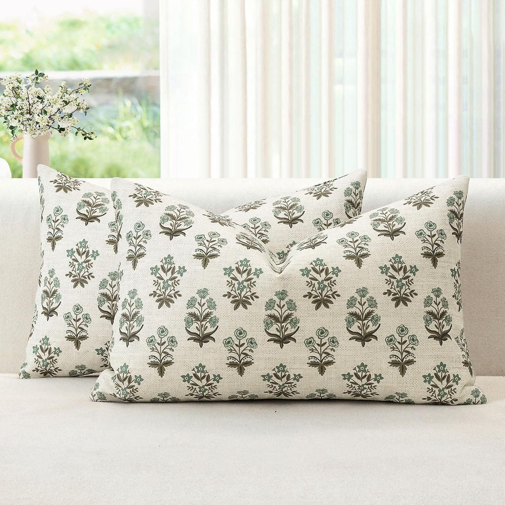 OTOSTAR Floral Print Pillow Covers 12x20 Inch Pack of 2 Double-Sided Brown Green Flower Lumbar Throw Pillow Covers Farmhouse Rustic…