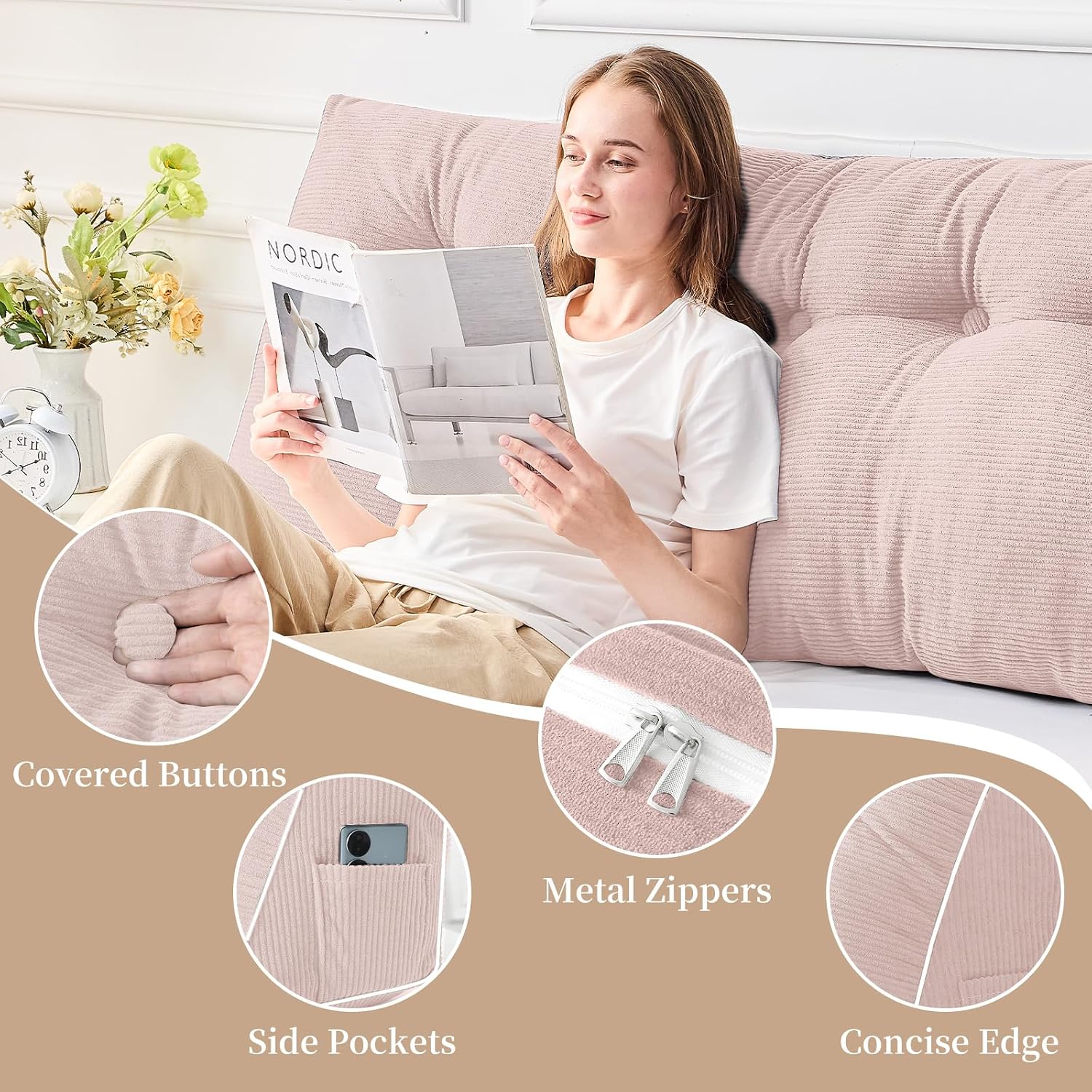 Sasttie Headboard Pillow Full, Wedge Pillow Headboard for Sitting Up in Bed, Back-Rest Support Triangular Cushion for Reading - Features Re…