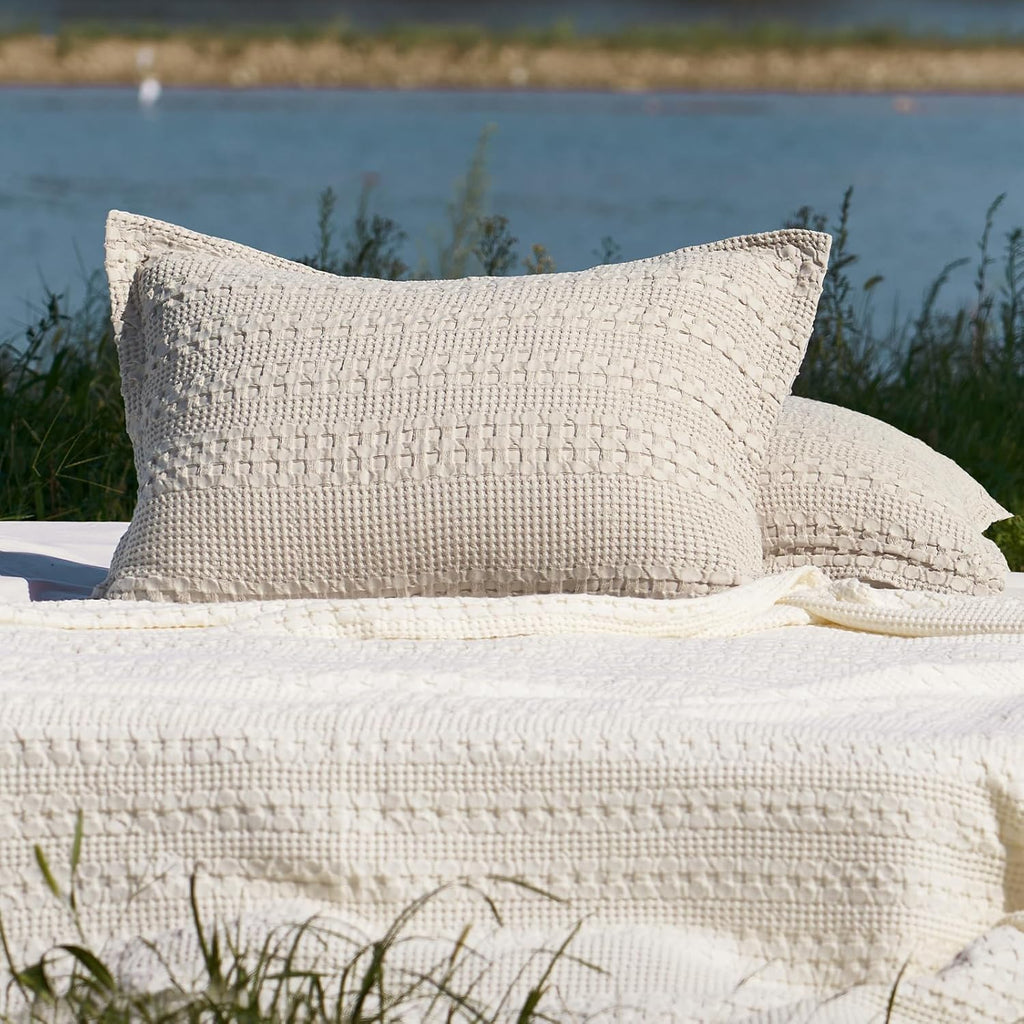Phf 100% Cotton Ruffle Waffle Pillow Shams King Size, 2 Pack 20" x 36" Soft Skin-Friendly Pillowcases, No Filling, Aesthetic Home Decor, Br…