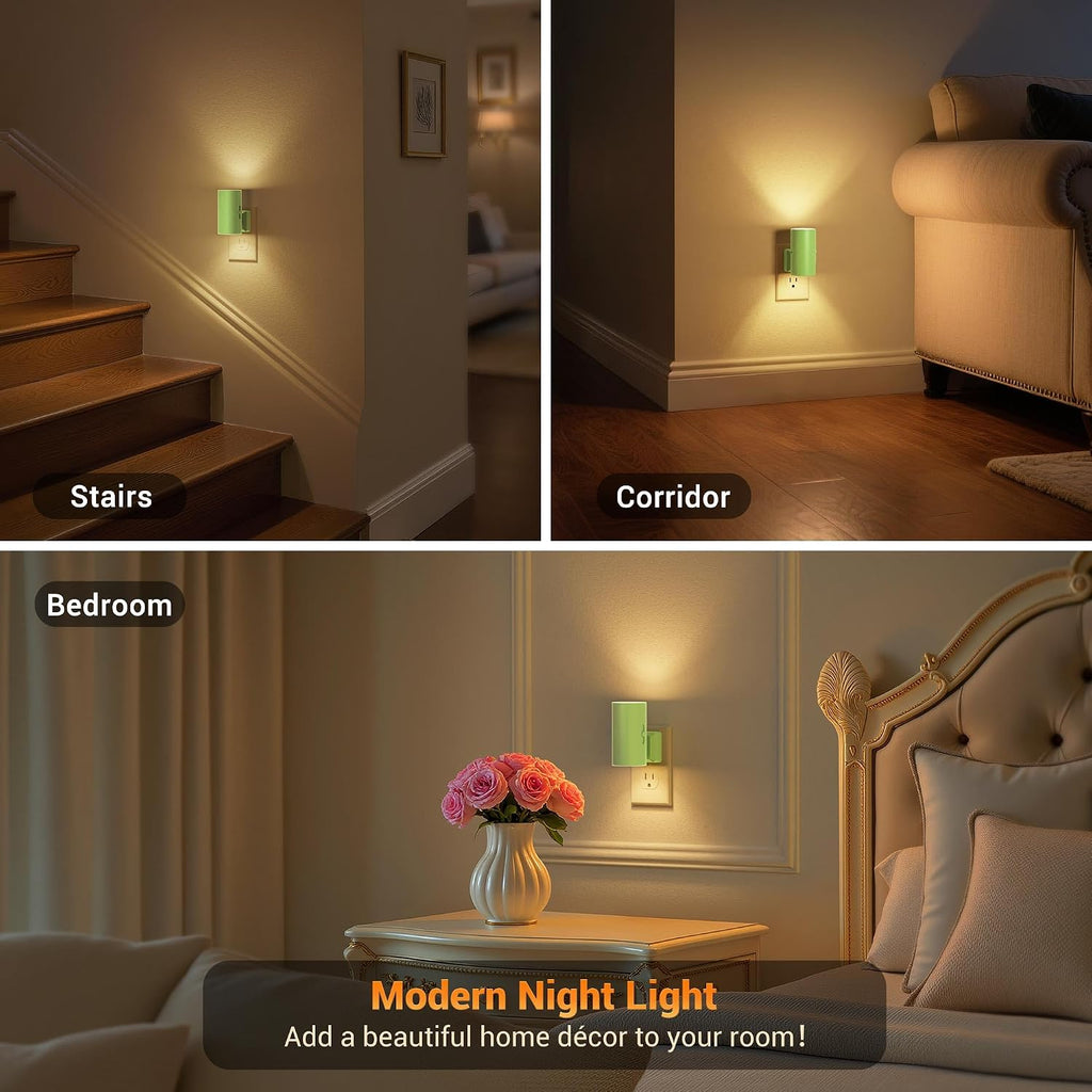 JandCase Night Lights Plug into Wall, Dimmable Night Light Plug in with Green Shade, Modern Night Lights with Dusk to Dawn Sensor, Soft…