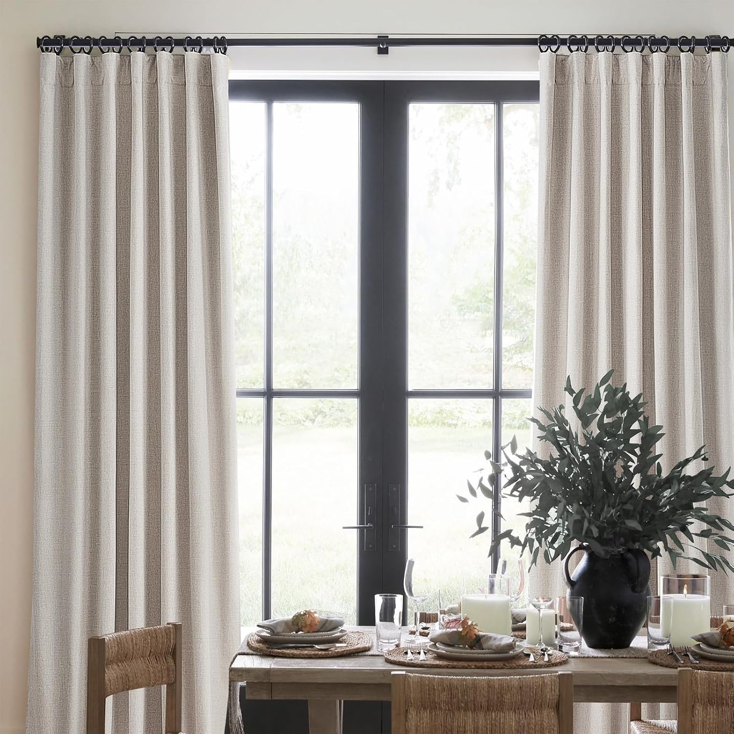 Qjmydeco Room Darkening Curtains 72 Inches Long 2 Panels Burg, Rich Linen Heavy Insulated Bay Window Curtains Modern Neutral Drapes for Bed…