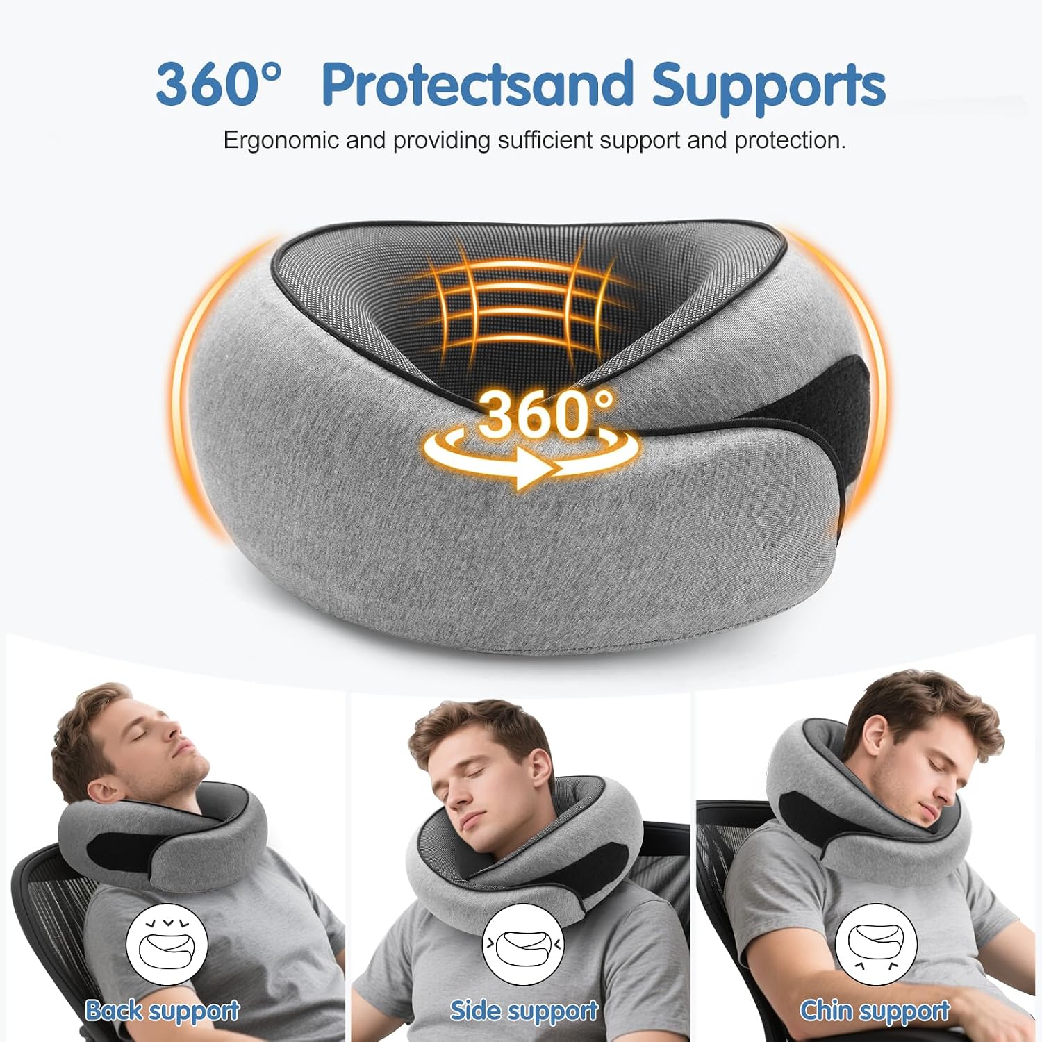 OrganizeItSimplifyYourSpac Travel Neck Pillow, Memory Foam Neck Support for Airplane, Car & Office, Breathable Portable Design with Eye Mas…