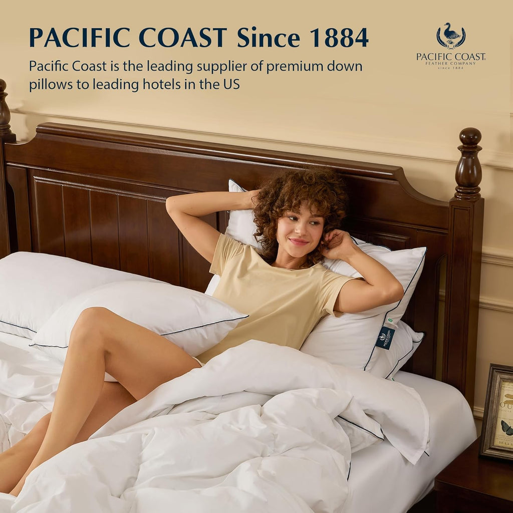 PacificCoast Pacific Coast Goose Feather and Down Bed Pillows Standard Size Set of 2, Hotel Pillow for Sleeping, Downproof, Soft, Fluffy, 1…