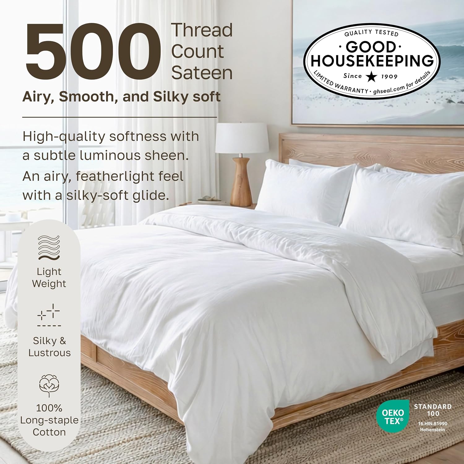 CALIFORNIA DESIGN DEN Soft & Silky 500 Thread Count 100% Cotton is Cool & Smooth, 2 Standard Size Pillow Cases Fits Standard & Queen…