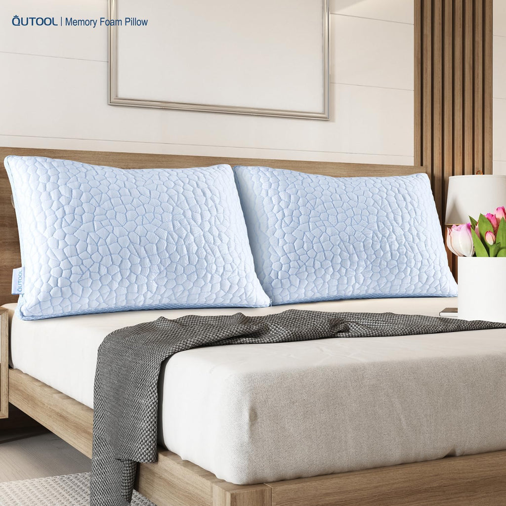 Qutool Enhanced Cooling Pillows for Sleeping, CertiPUR-US Shredded Memory Foam Pillows Standard Size Set of 2 for Hot Sleeper, Adjustable P…