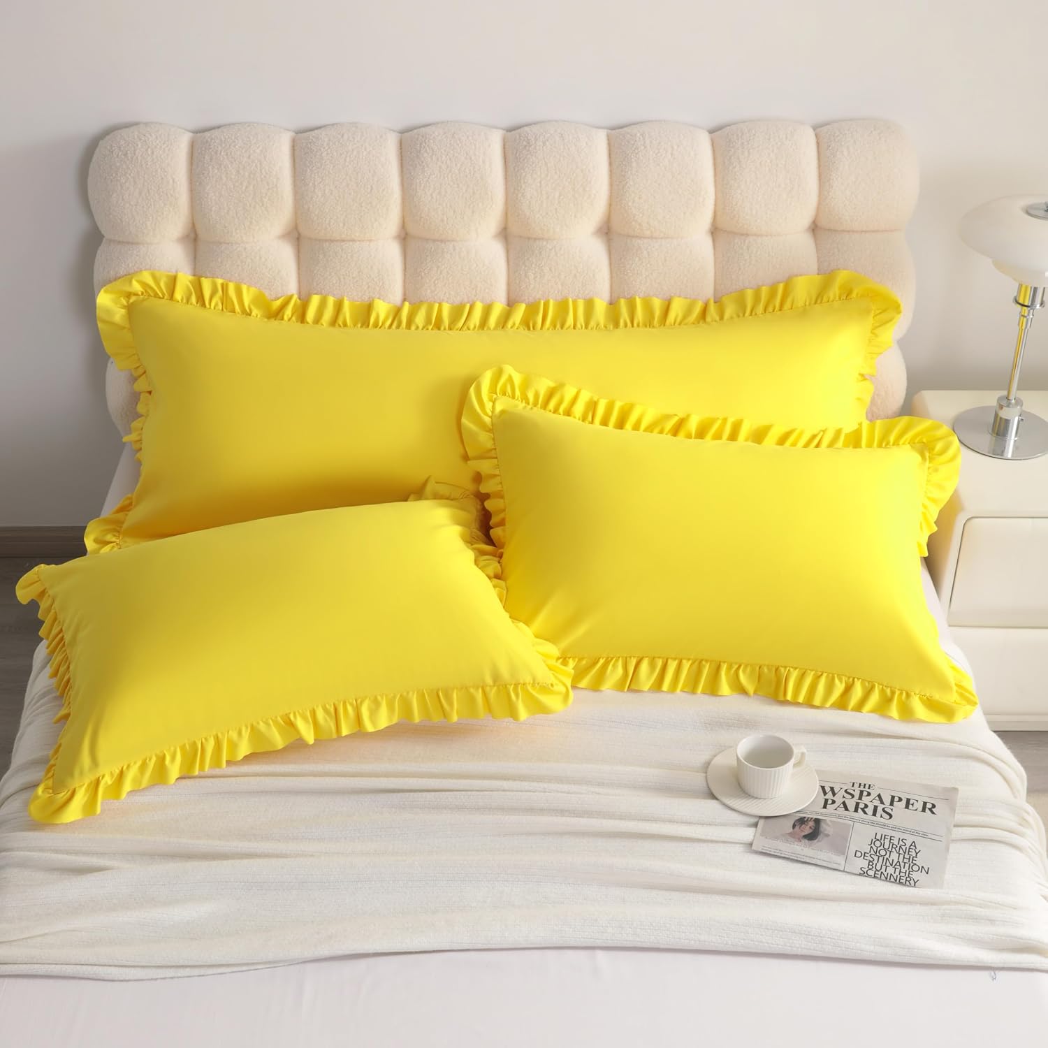 Aerlomi Ruffled Pillowcases, Standard Pillow Shams 20x26 Set of 2, Brushed Microfiber with Envelope Closure, Soft Wrinkle-Resistant,…