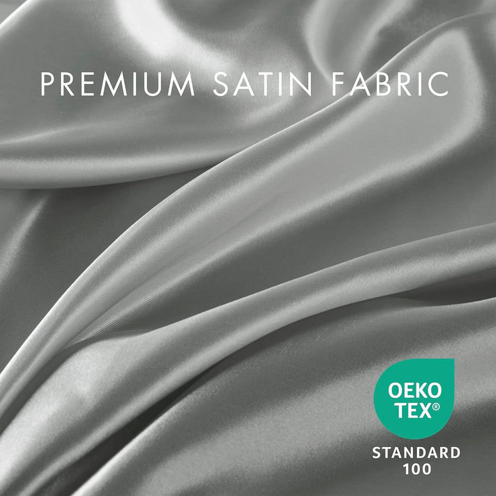 Madison Park Essentials Satin Sheet Set Luxury and Silky with Natural Sheen, Elastic 14" Pocket fits up to 16" Mattress, All Around…