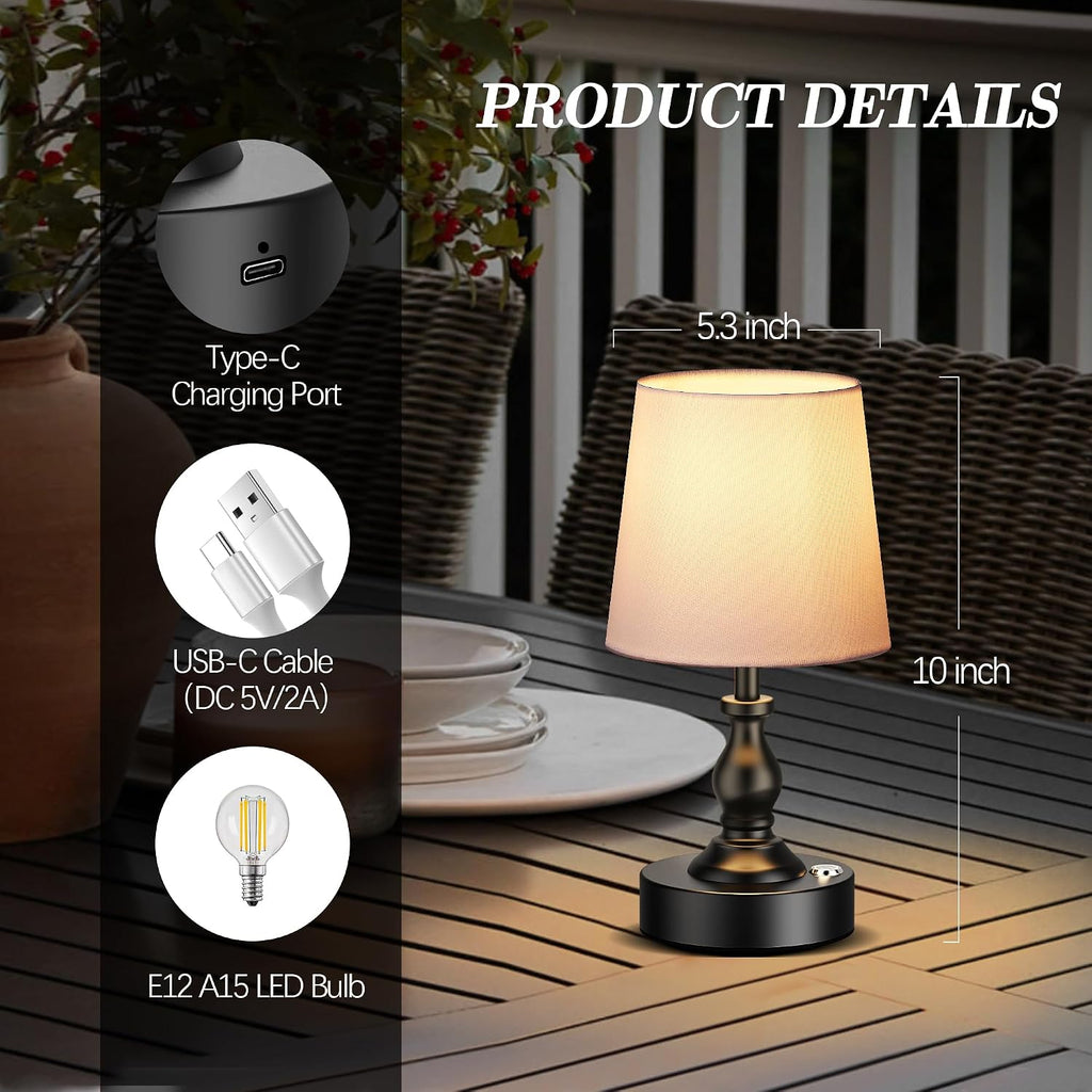PARTPHONER Mini Cordless LED Table Lamp, 5200mAh Rechargeable Battery Operated Lamp, 3-Level Brightness, Touch Dimmable Desk Lamp…