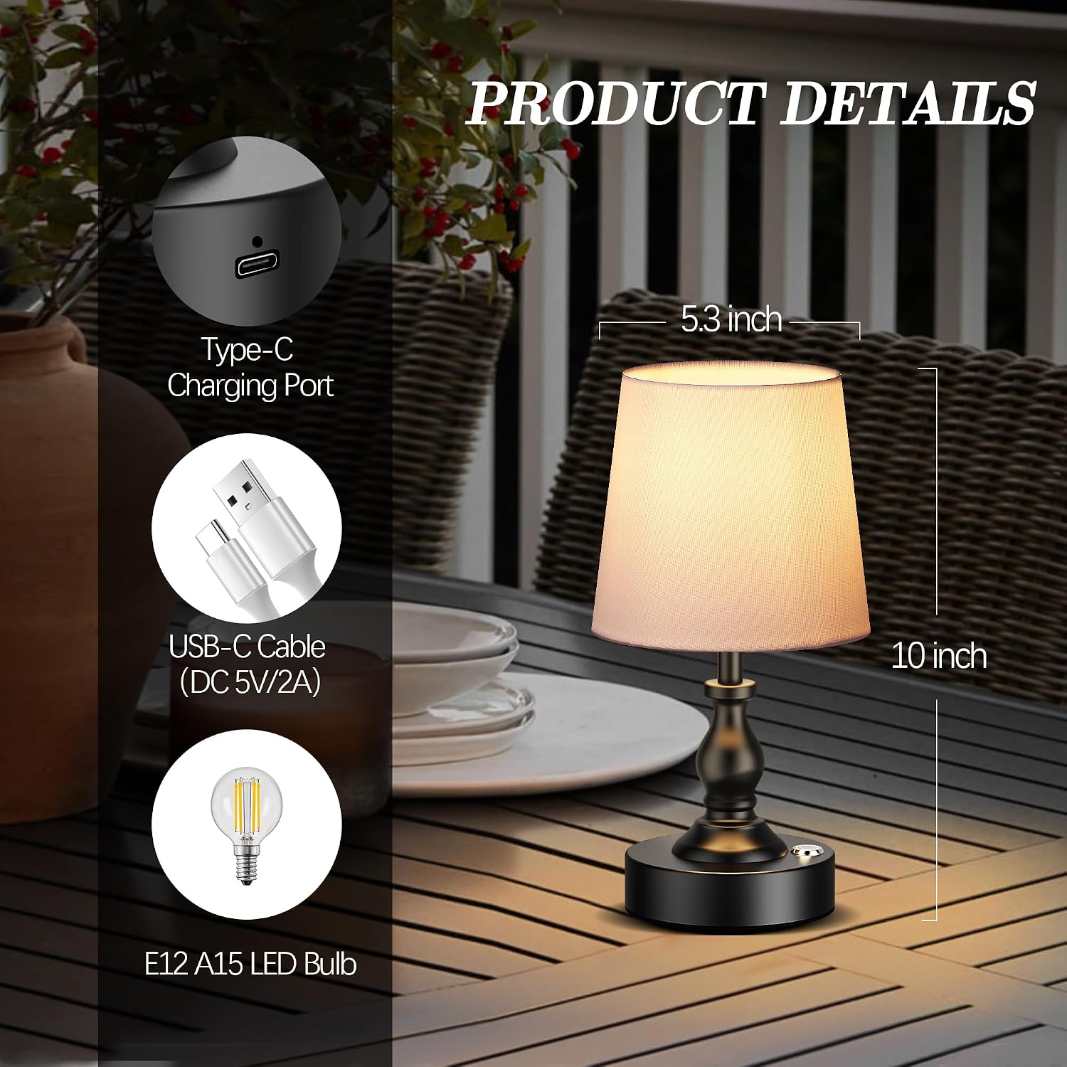 PARTPHONER Mini Cordless LED Table Lamp, 5200mAh Rechargeable Battery Operated Lamp, 3-Level Brightness, Touch Dimmable Desk Lamp…