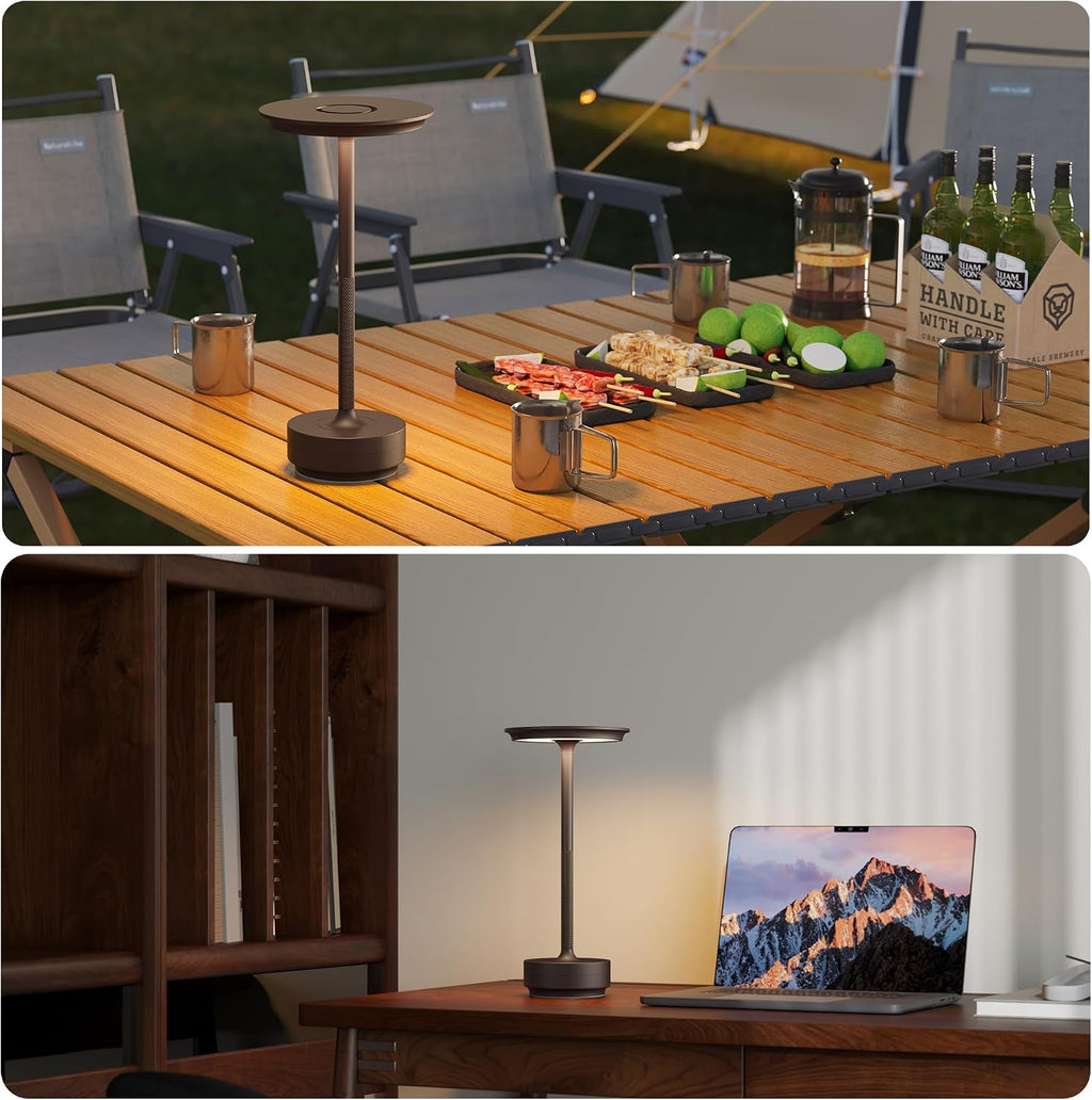 1 Pack Rechargeable Table Lamps Cordless, Portable 5000mAh Outdoor Table Light, 3 Color Stepless Dimming LED Table Lamp with Memory…