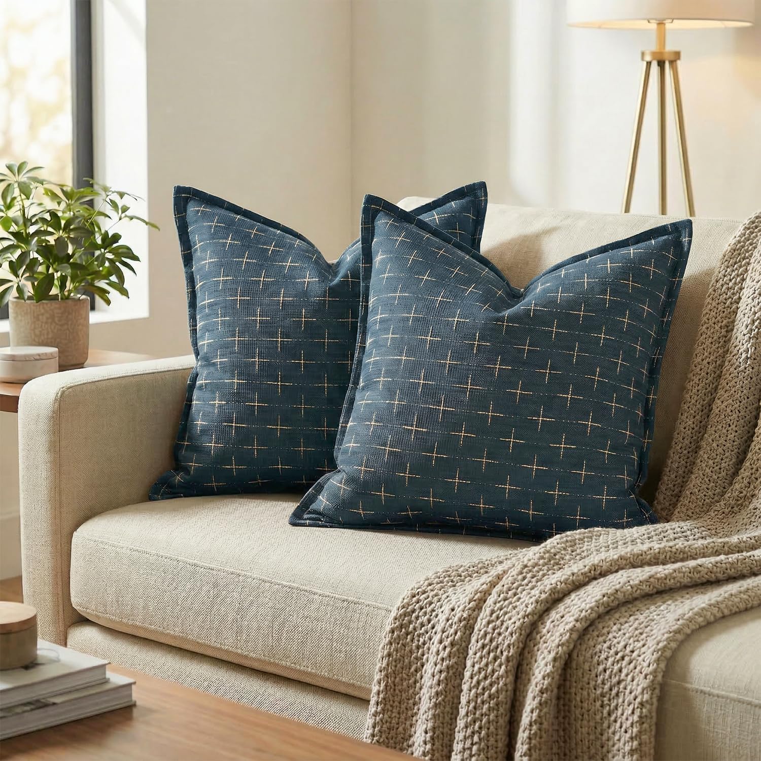 AVOINcolorlife AVOIN colorlife Pack of 2 Decorative Throw Pillow Covers 26x26 Inch, Flange Edges Woven Textured Cushion Case Home Decor for…