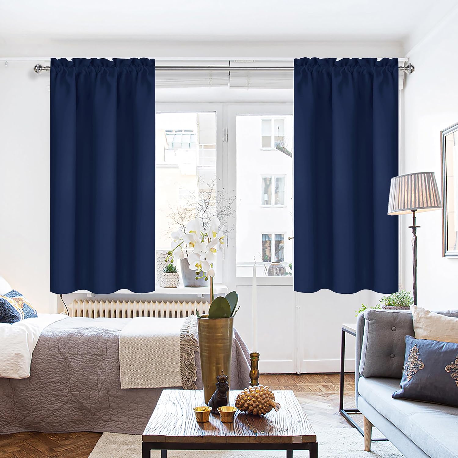 Dwcn Navy Blue Blackout Curtains for Bedroom 72 Inches Long 2 Panels Set Window Drapes Thermal Insulated Room Darkening Rod Pocket Curtains…