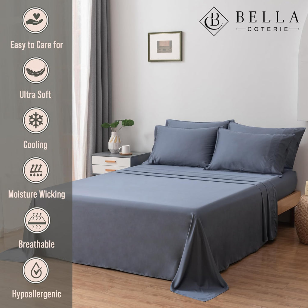 Bella Coterie 6 Piece Luxury Bamboo Viscose King Size Sheet Set | 100% Organically Grown | Cooling for Hot Sleepers | 18" Deep Pocket |…
