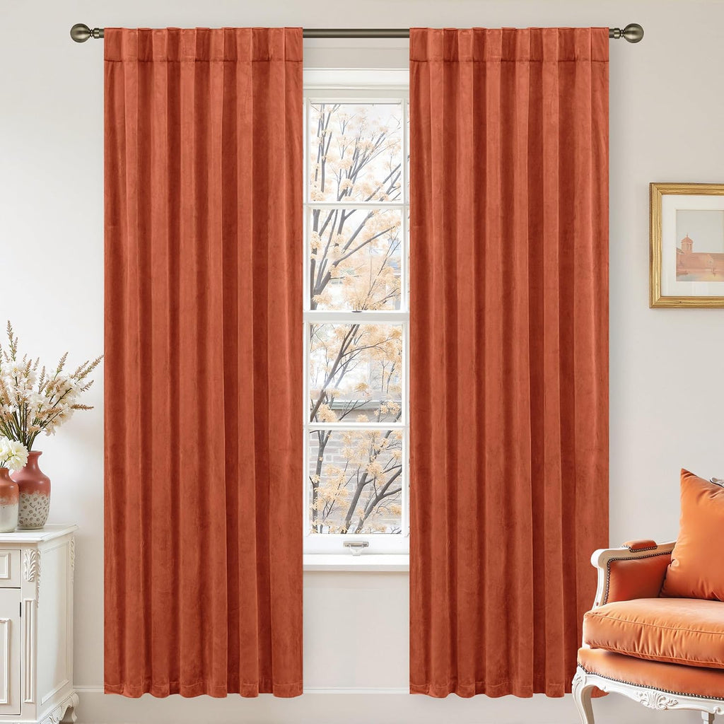 Lamit Terracotta Velvet Curtains 80 Inch for Bedroom, Rust Fall Decor Room Darkening Panels for Farmhouse Thermal Noise Reducing Living Roo…