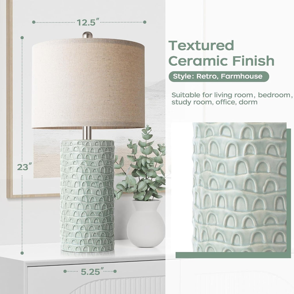PARTPHONER 23" Modern Ceramic Table Lamp Set of 2, Table Lamps for Living Room, Rustic Farmhouse Bedside Lamps Nightstand lamp for…