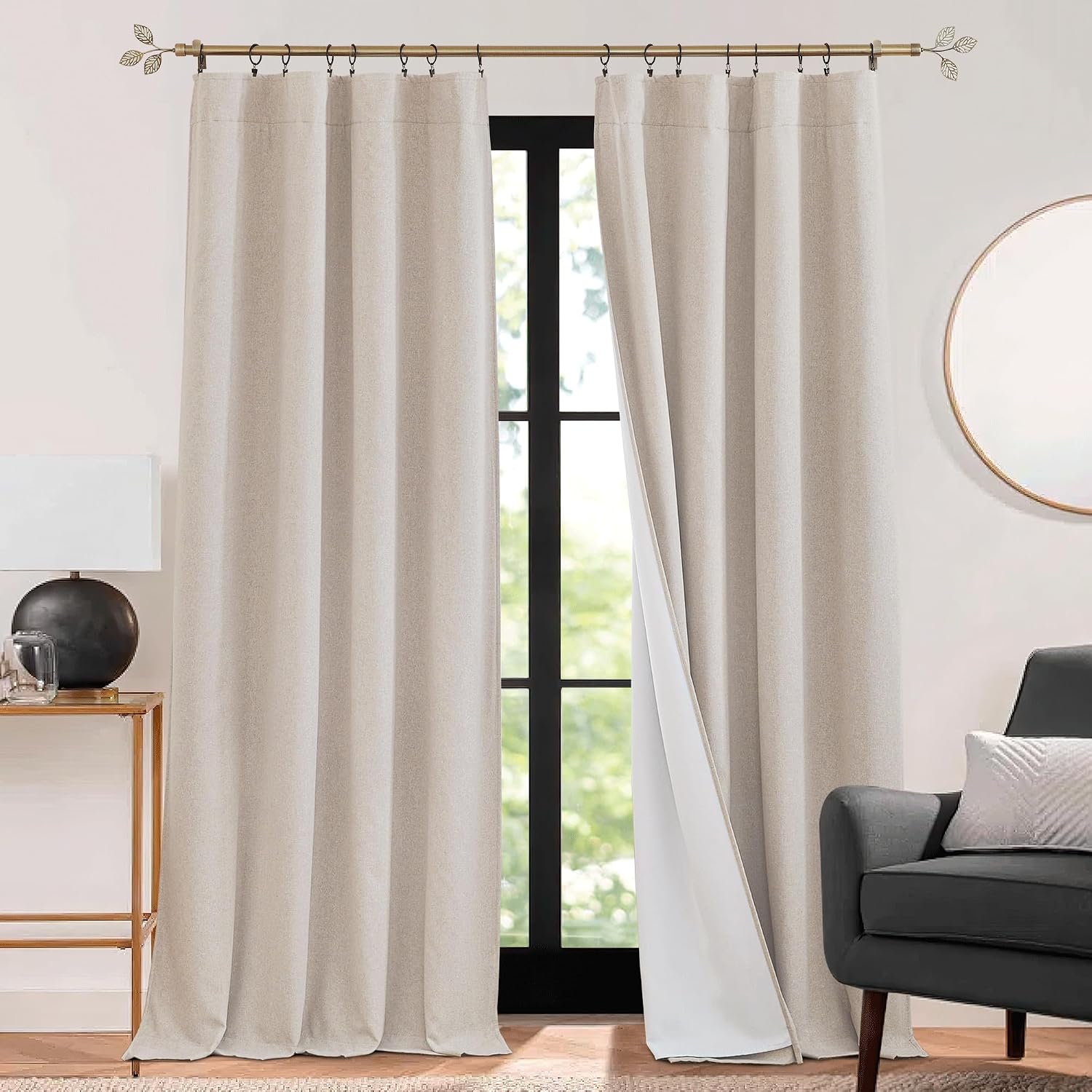 Rybhome RYB HOME 3 in 1 Soundproof - Blackout - Insulation Linen Curtains, Noise Blocker Energy Saving Curtains for Bedroom Living Room Kid…