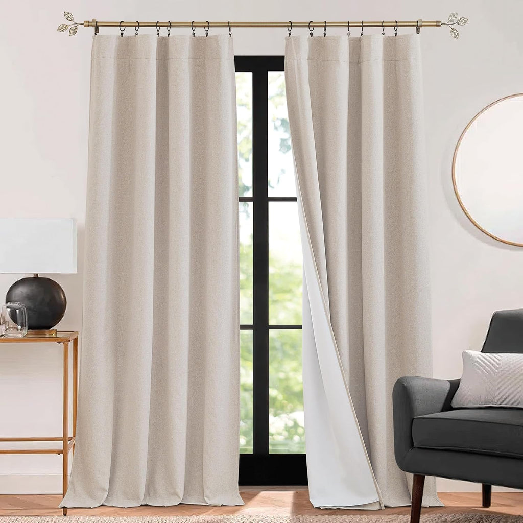 Rybhome RYB HOME 3 in 1 Soundproof - Blackout - Insulation Linen Curtains, Noise Blocker Energy Saving Curtains for Bedroom Living Room Doo…