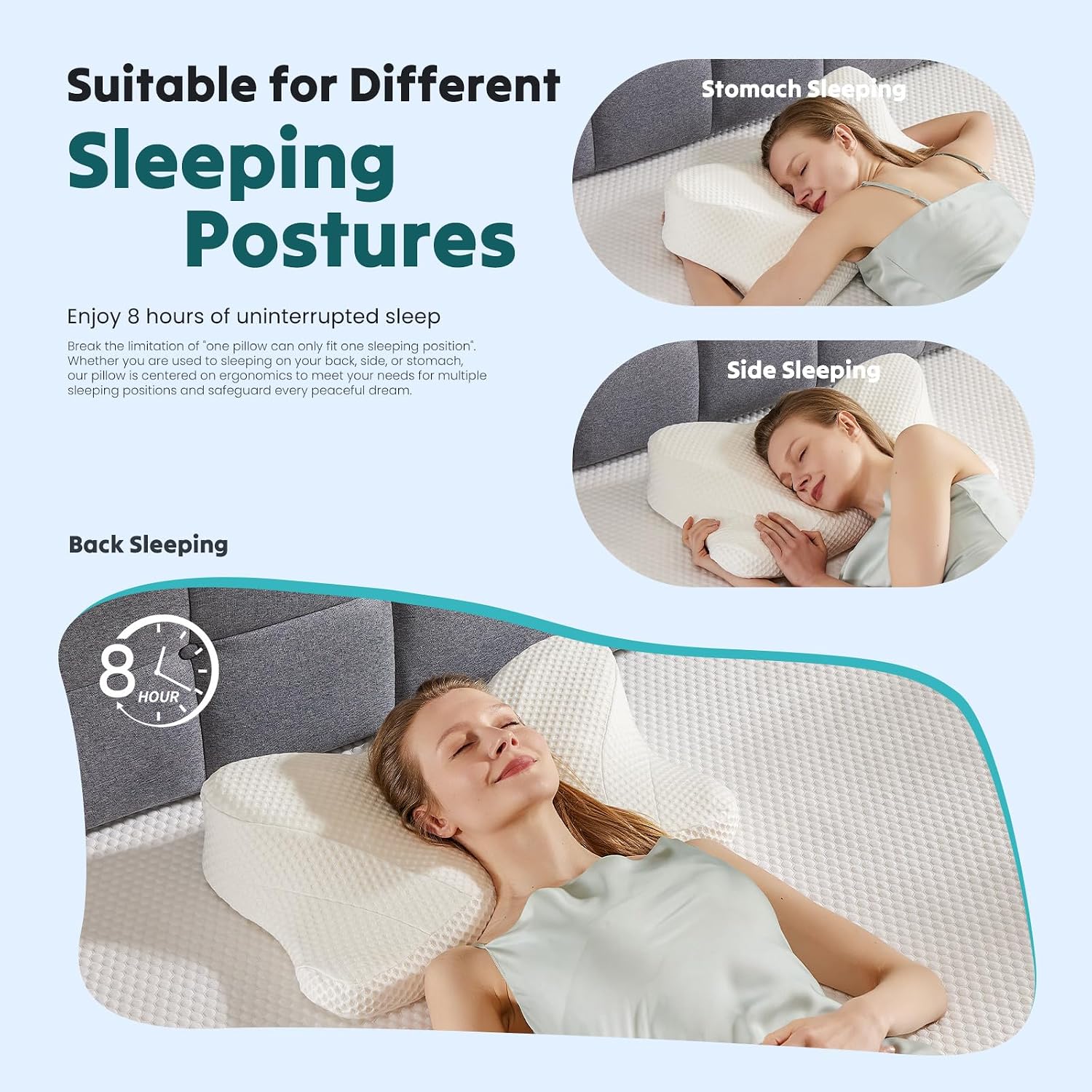 DumosLifestyle DUMOS Cervical Neck Pillow, Cooling Ergonomic Memory Foam Pillows for Neck with Breathable Pillowcase, Dual Height Orthopedi…