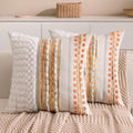 Fall Boho Chenille Tufted Throw Pillow Covers 18x18 Inch Set of 2 Farmhouse Striped Couch Decorative Pillow Covers Accent Neutral…