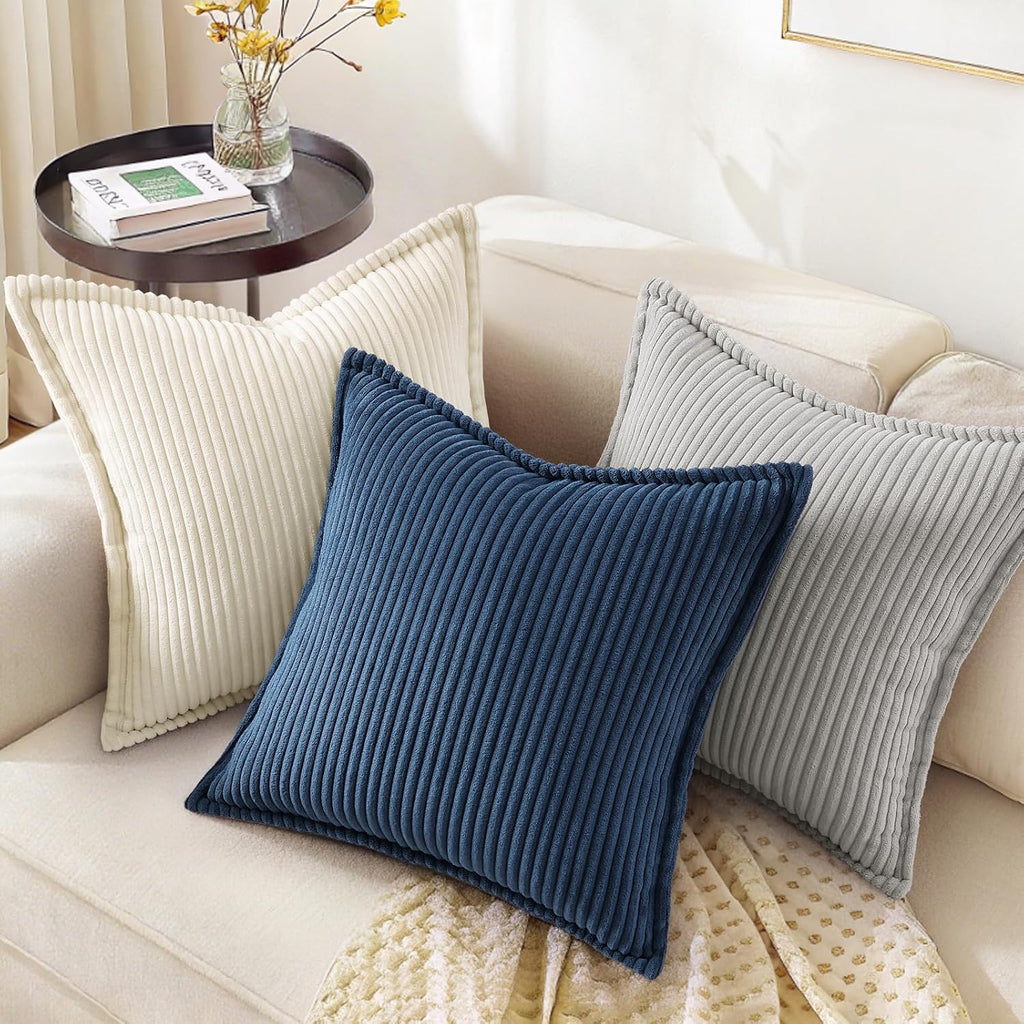 decorUhome Summer Corduroy Grey Throw Pillow Covers 18x18 Set of 2 Decorative Soft Boho Farmhouse Couch Pillow Covers for Living Room Bed S…