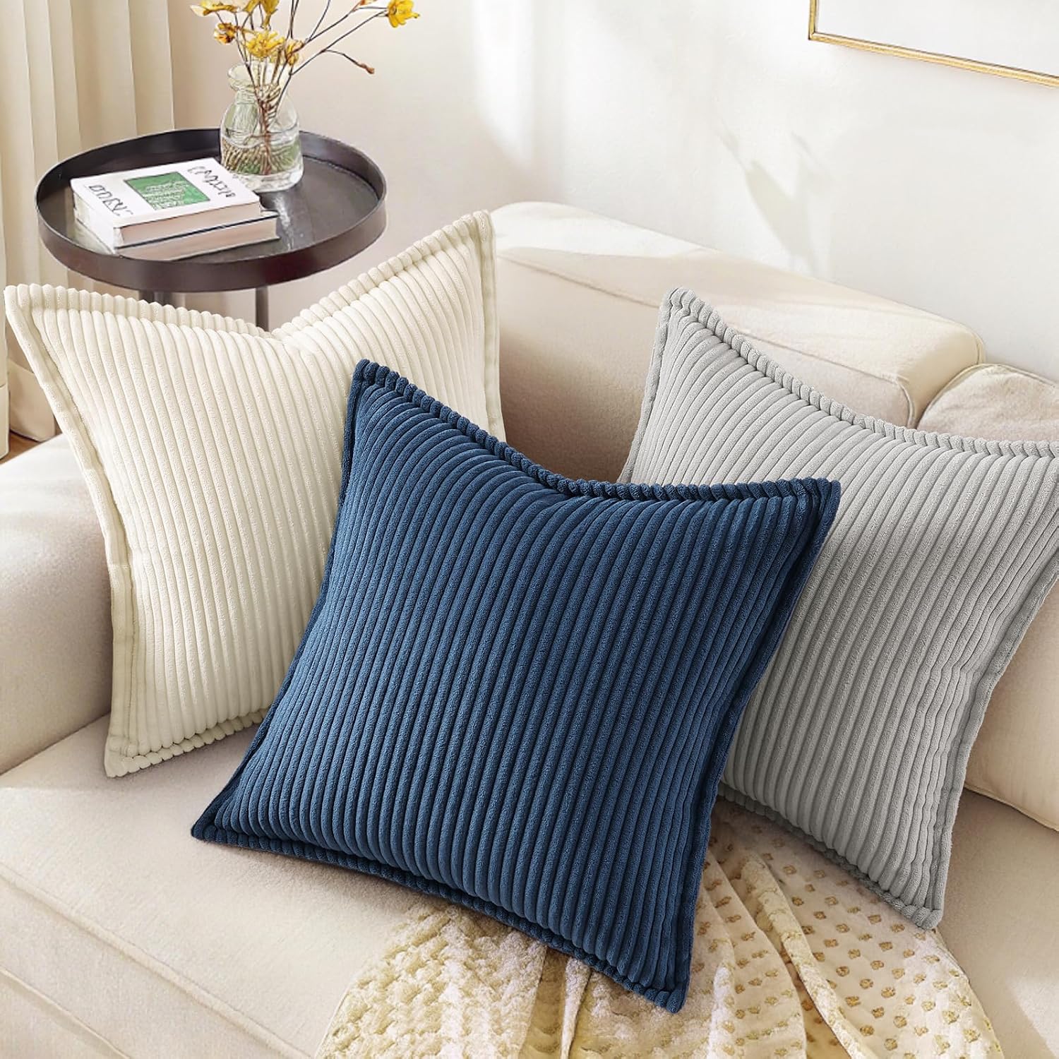 decorUhome Summer Corduroy Grey Throw Pillow Covers 12x20 Set of 2 Decorative Soft Boho Farmhouse Lumbar Couch Pillow Covers for Living Roo…