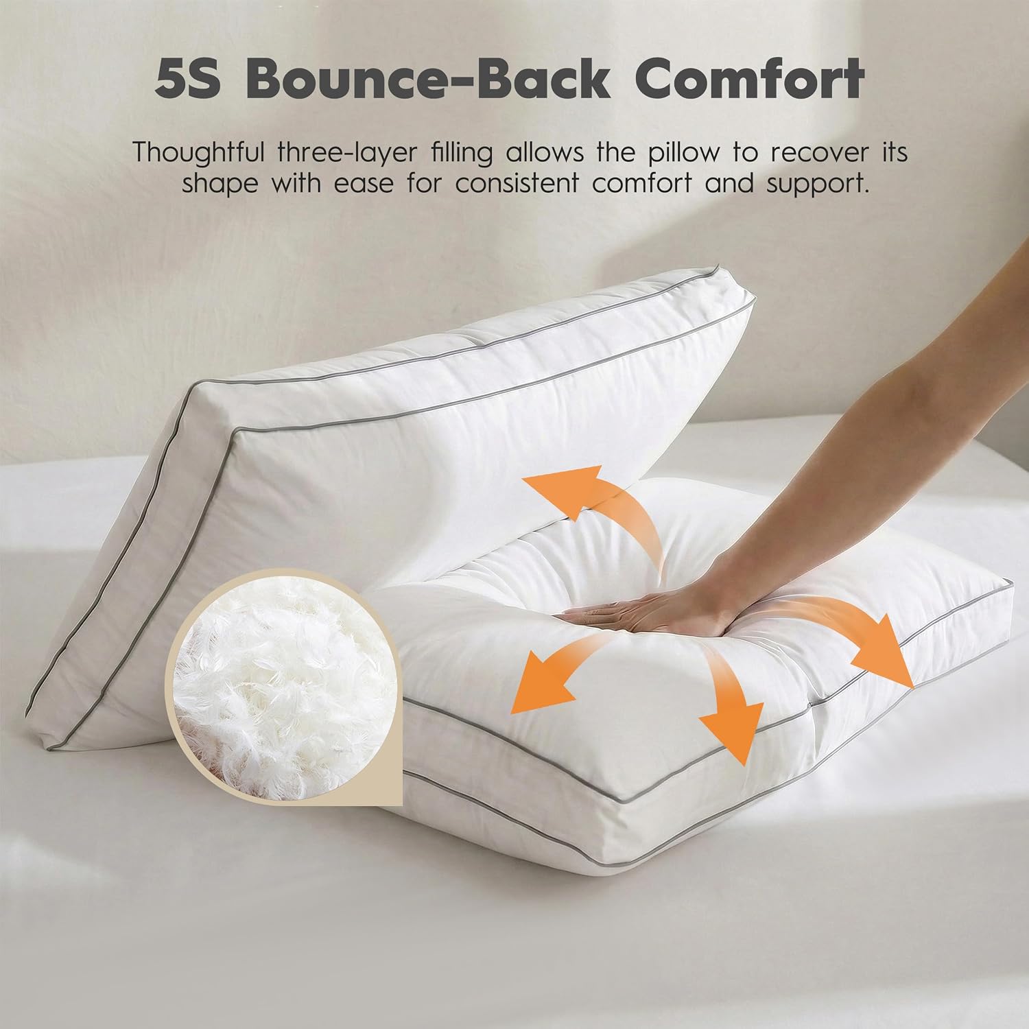 Ubauba Goose Feather Down Fiber Pillows King Size Set of 2, Supportive Gusseted Luxury Hotel Pillow, Comfortable Bed Pillow for Sleeping, C…