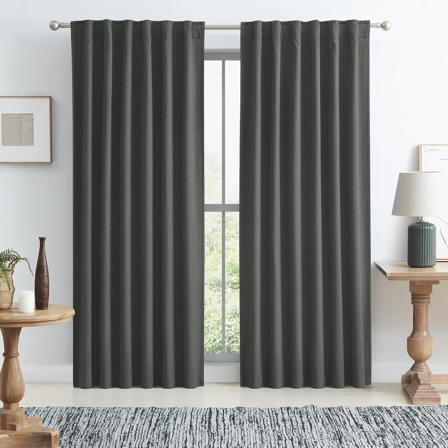 Keqiaosuocai Complete 100% Blackout Curtains, Energy Smart & Noise Reducing Drapes, Full Shading Panels for Bedroom, 84 Inches Drop(Dark Gr…