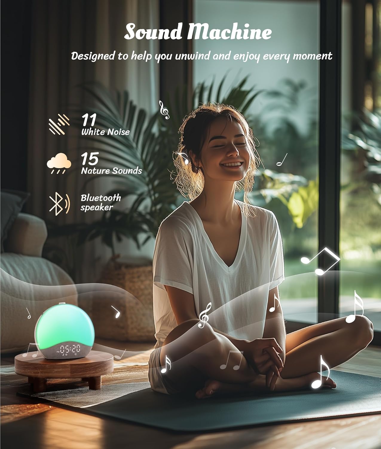 ecozy Sunrise Alarm Clock, White Noise Sound Machine, Alarm Clock for Bedrooms, 26 Soothing Sounds, 17 Night Lights, Bluetooth Speaker…