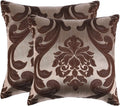 NAPEARL Throw Pillow Covers-Set of 2 Brown Beige Damask Jacquard Patterns, Luxury Satin Decorative Pillowcase for Couch, Sofa, Bed…
