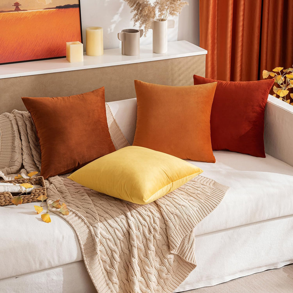 Miulee Velvet Throw Pillow Covers 12x20 Inch, Pack of 2 - Orange, Soft Solid Lumbar Decorative Pillow Covers Modern Luxury Home Decor for C…