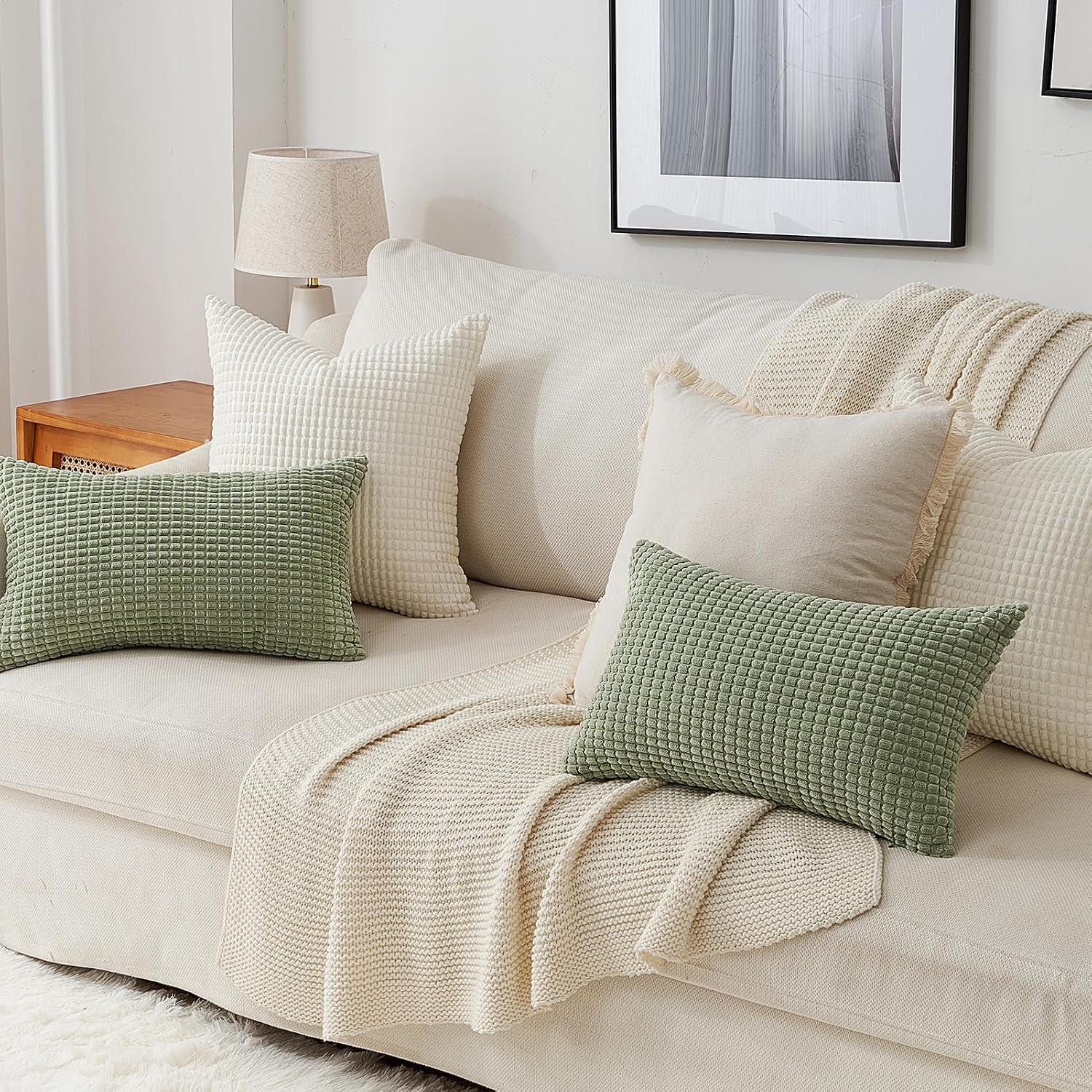 Topfinel Cream White Decorative Throw Pillow Covers 18x18 Inch Set of 4 for Living Room Couch Bed Sofa, Boho Natural Farmhouse Home Decor,…