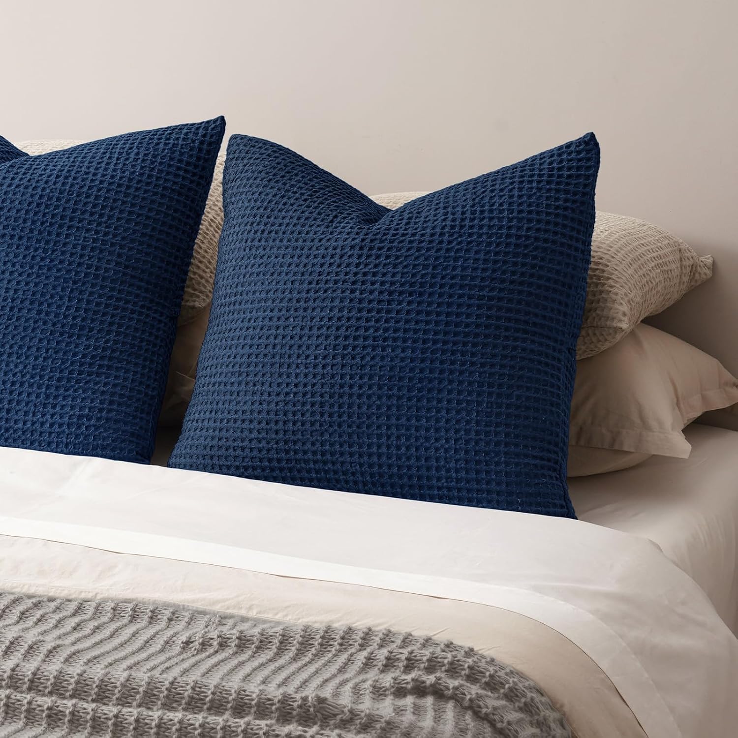 Phf Ultra Soft Waffle Weave Euro Shams Pillow Covers, No Filling, 2 Pack 26" x 26" Bed Cushion Covers, Breathable & Skin-Friendly Bed Pillo…