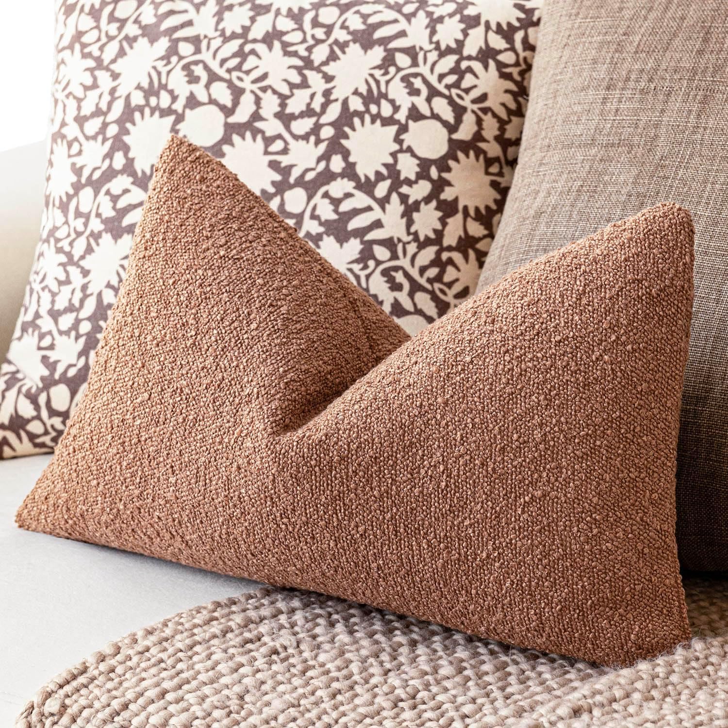 Foindtower Decorative Textured Boucle Throw Pillow Covers Accent Solid Lumbar Pillow Cases Soft Cozy Couch Cushion Case for Chair Sofa…