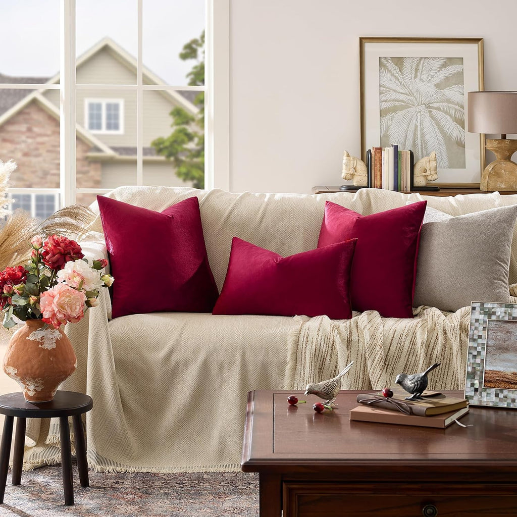 GIGIZAZAFocusingonhomedecoration GIGIZAZA Burgundy Pillow Covers 24x24: Pack of 2 Throw Pillows Soft Solid Covers - Velvet Decorative Couch…