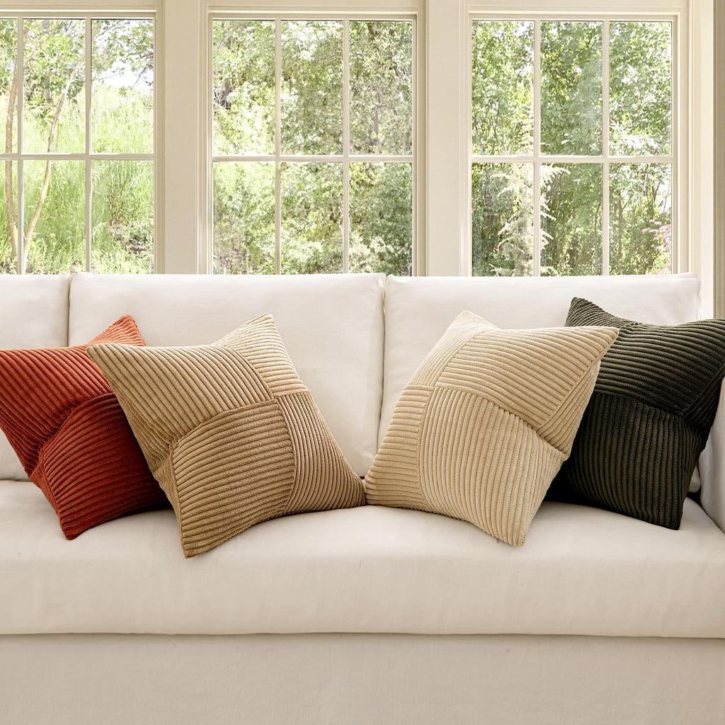 Miulee Rust-Olive Green Decorative Throw Pillow Covers 16x16 Inch Set of 4 Boho Color-Clash Cushion Cases Farmhouse Pillow Cases Corduroy S…