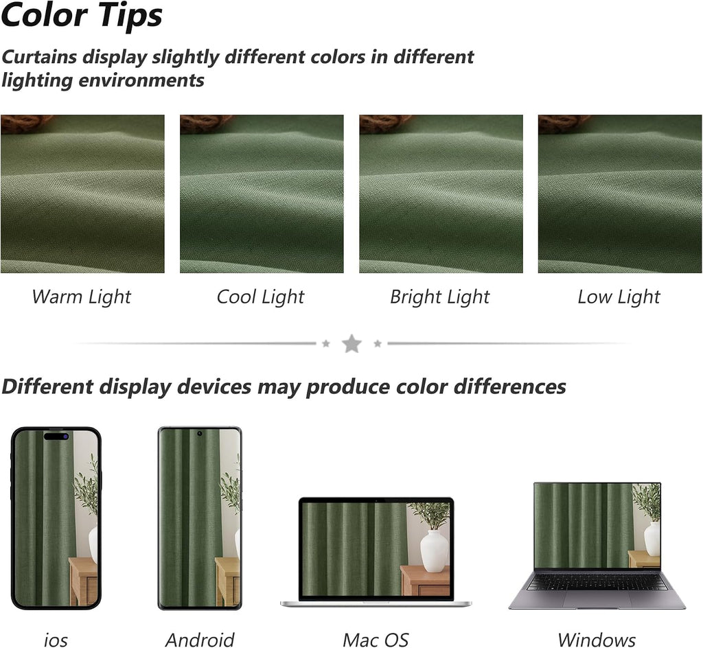 Guken Olive Green 100% Blackout Curtains 84 Inch Length 2 Panels Set for Living Room Bedroom Back Tab Thermal Insulated Black Out Linen Dra…