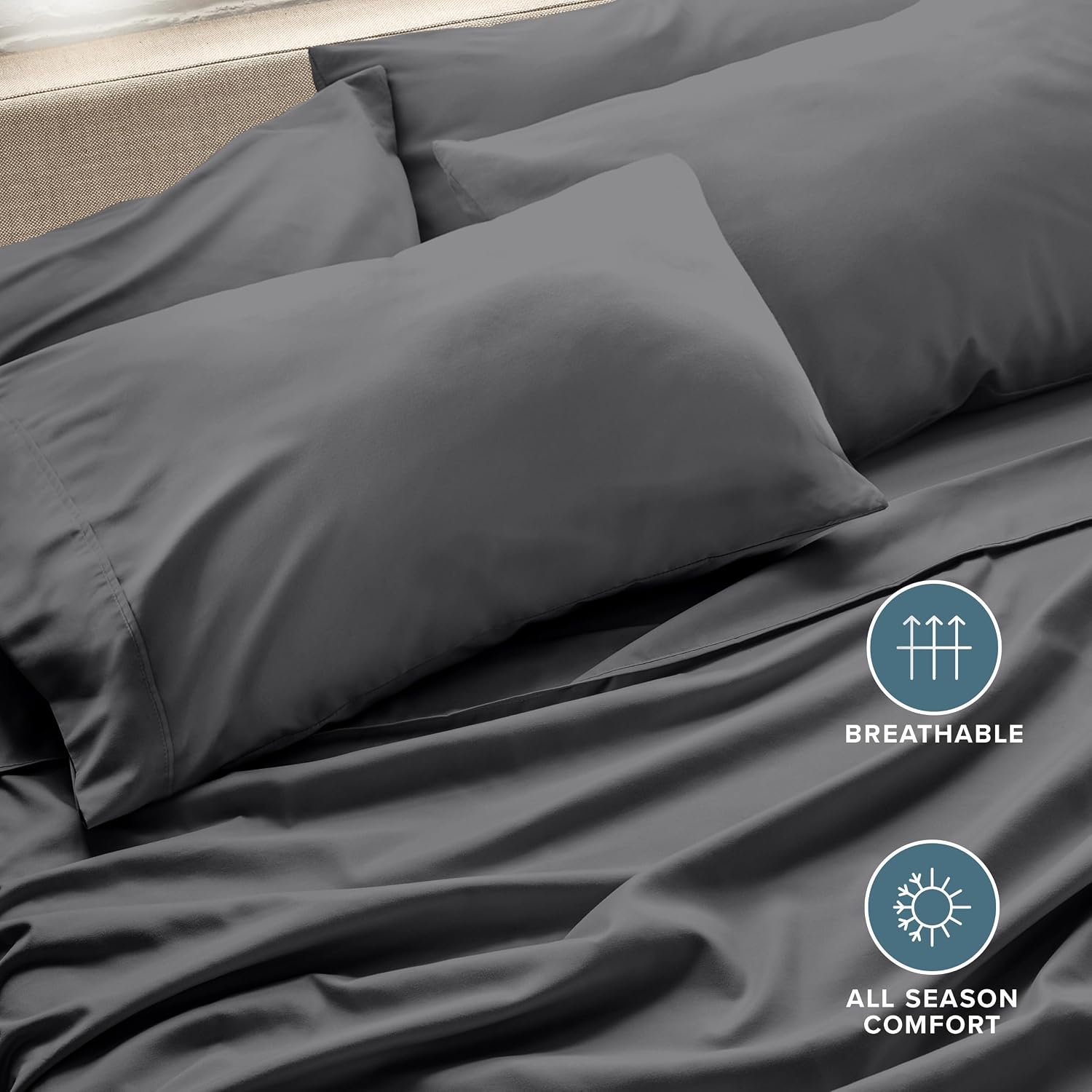 BareHome Bare Home Microfiber Bulk Pillow Cases - King Set of 4 - Cooling Pillowcases - Double Brushed - Light Grey Pillowcases 4 Pack - Ea…