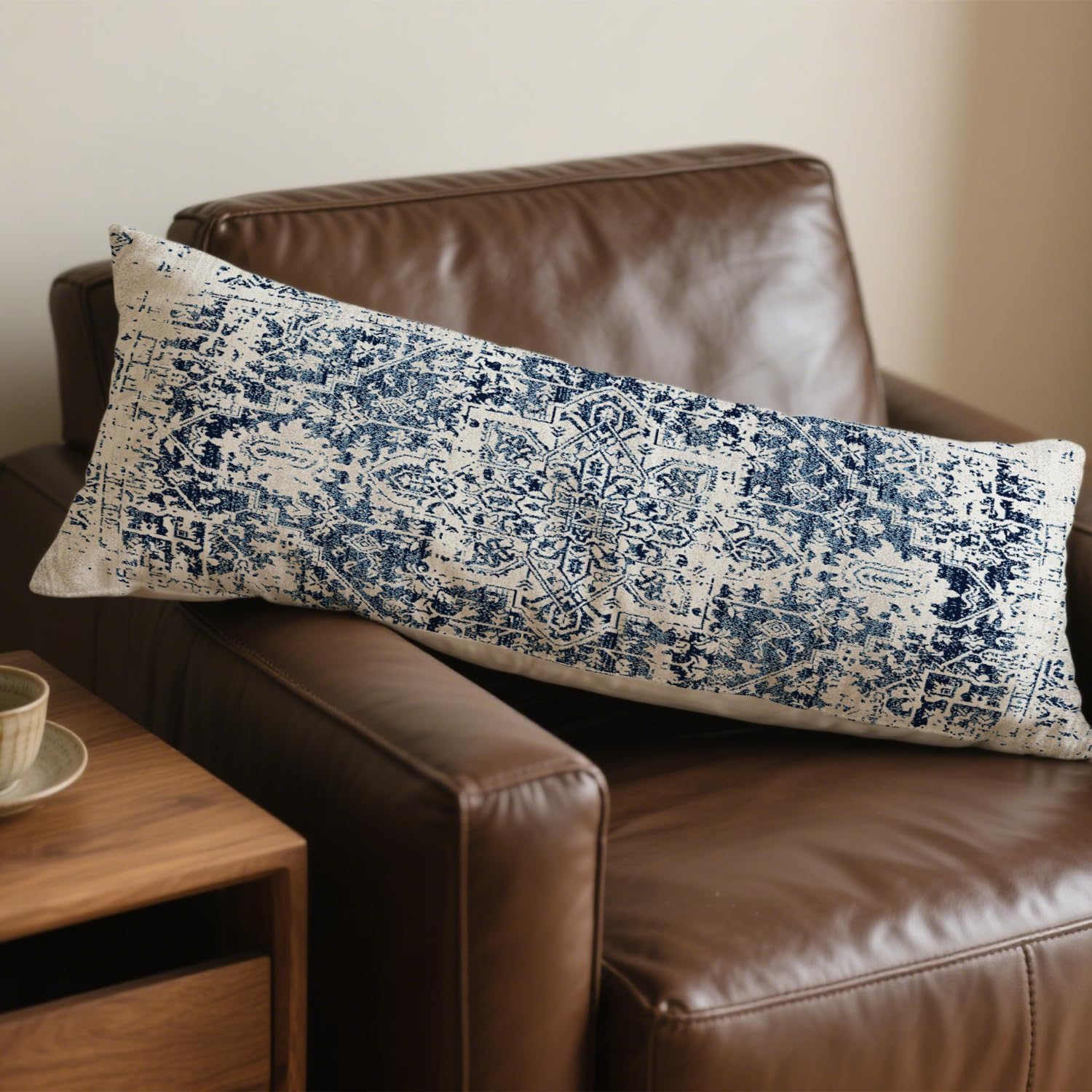 Retro Boho Blue Tribal 20x54 Body Pillow Cover, Boho Home Room Decor, Vintage Blue Ethnic Moroccan Decorative Long Body Pillow Cases for…